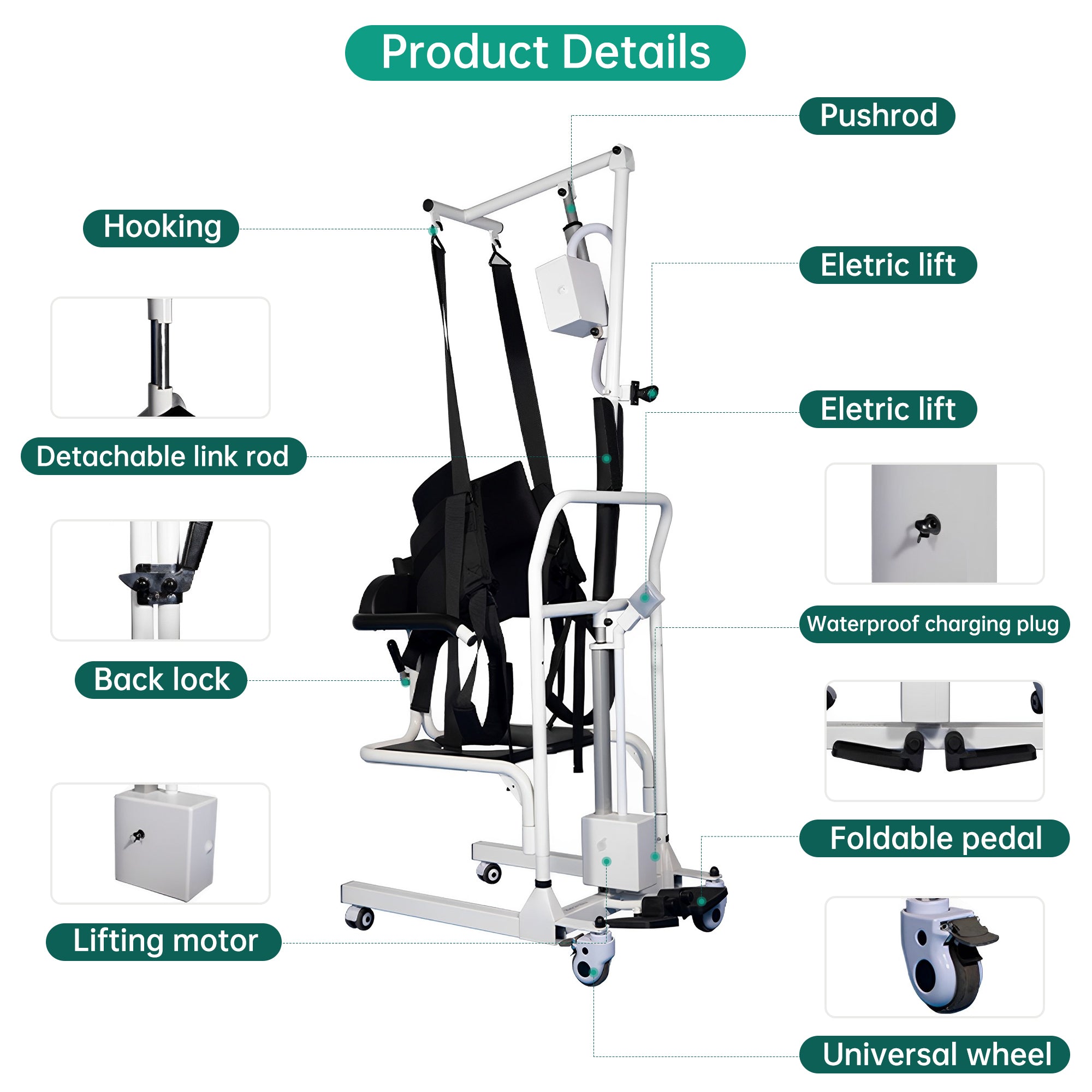 Multifunctional 4-in-1 Electric Patient Transfer Lift