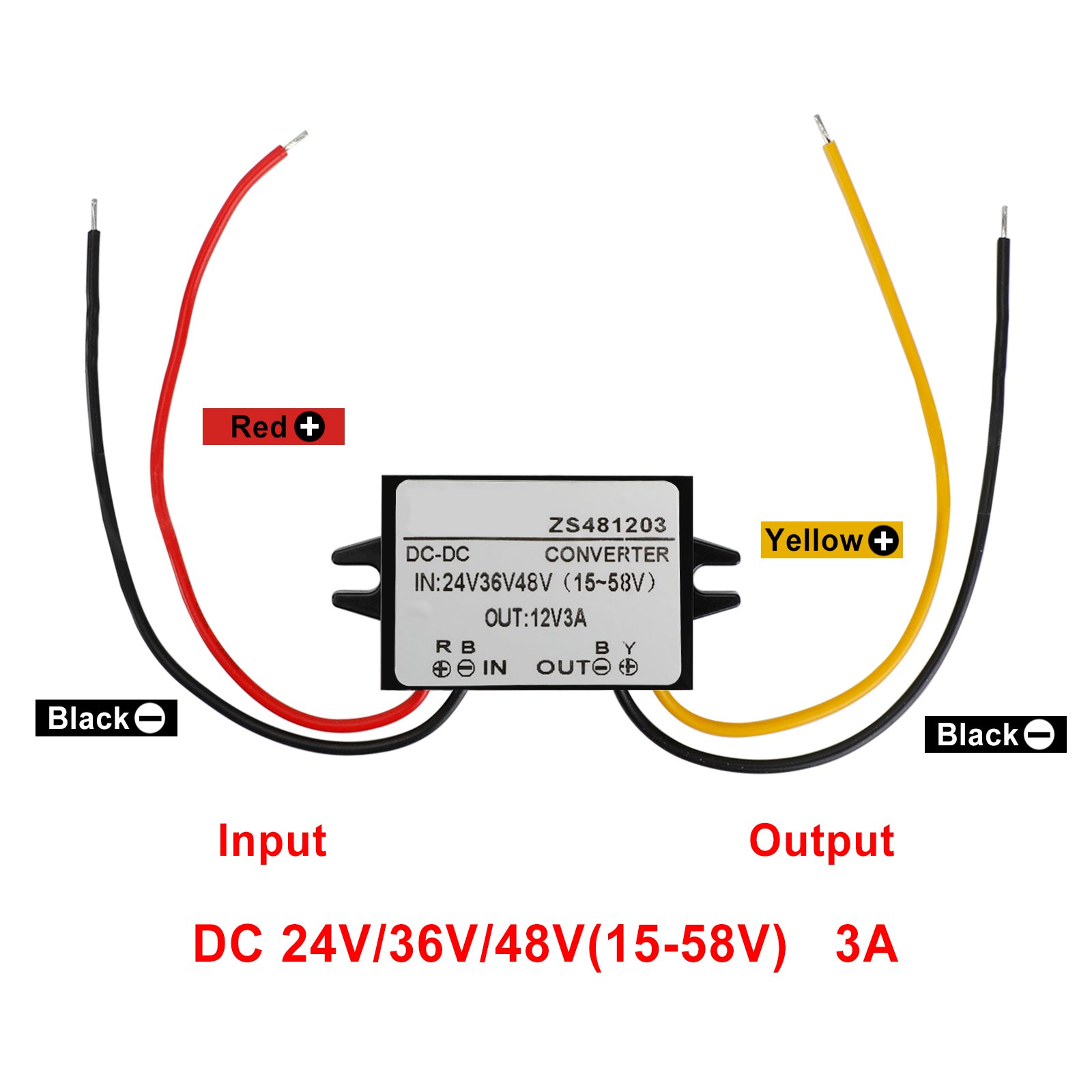 Waterproof DC-DC Converter 24V 36V 48V Step Down to 12V Power Supply Module, 3A