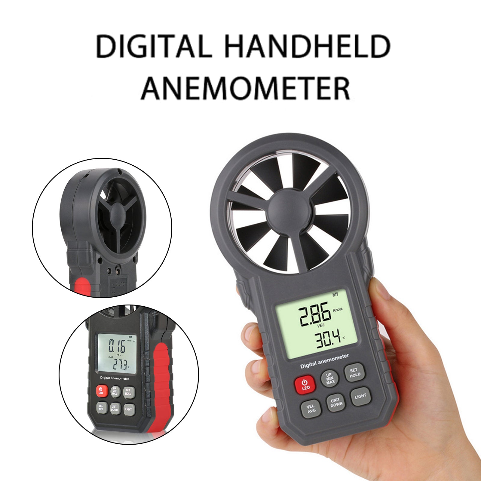 LCD Digital Anemometer Thermometer Air Flow Meter Wind Speed Gauge 0-30M/s