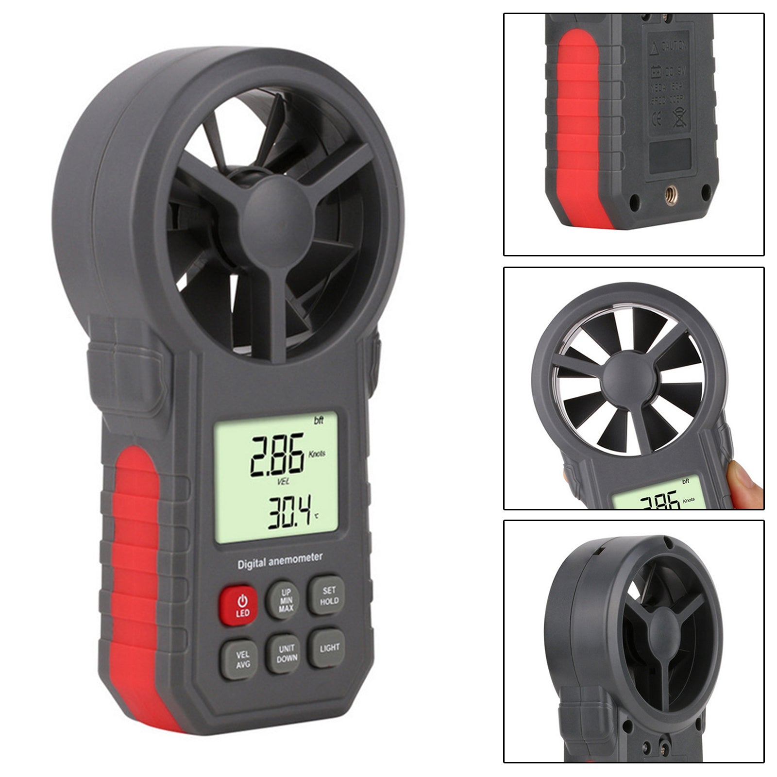 LCD Digital Anemometer Thermometer Air Flow Meter Wind Speed Gauge 0-30M/s