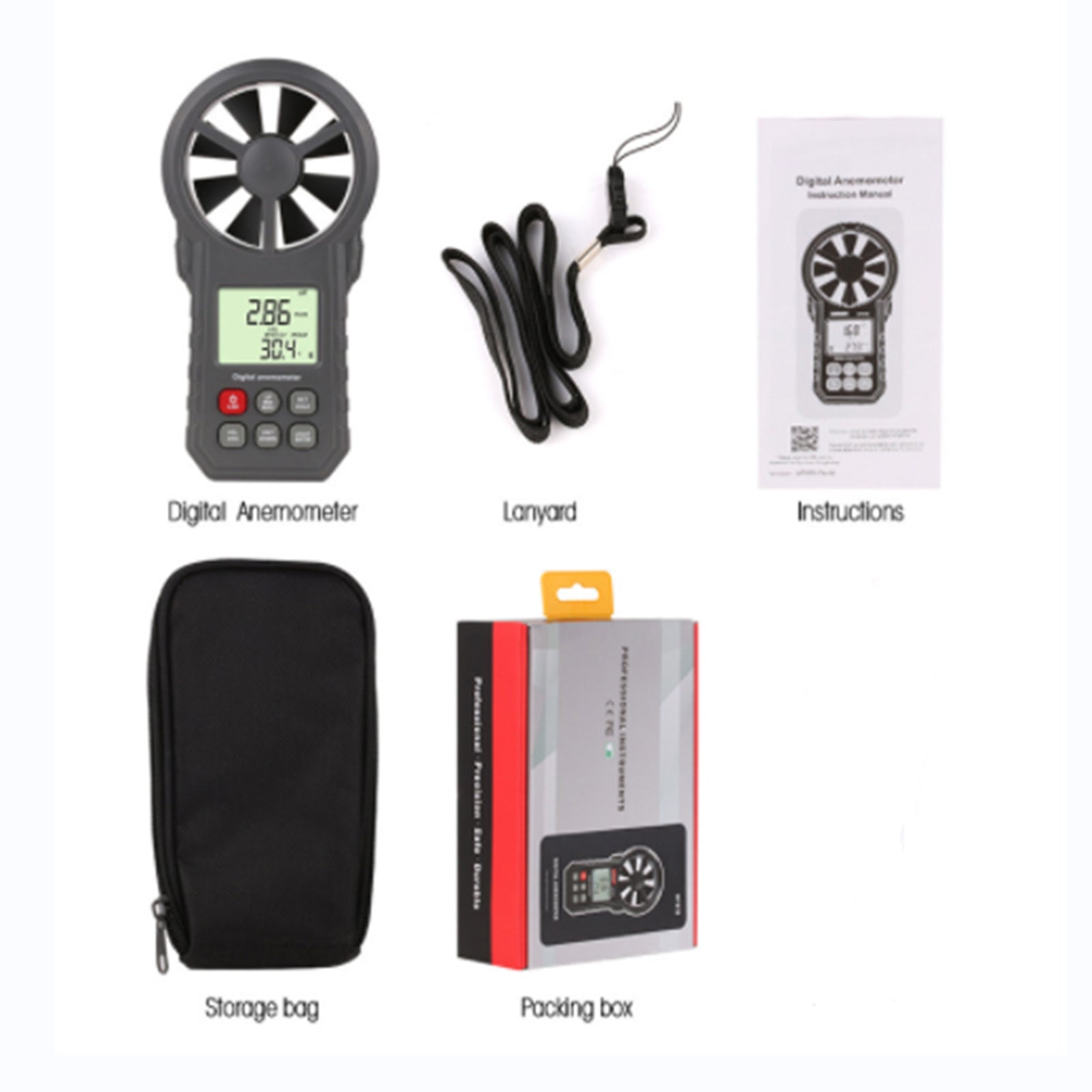LCD Digital Anemometer Thermometer Air Flow Meter Wind Speed Gauge 0-30M/s