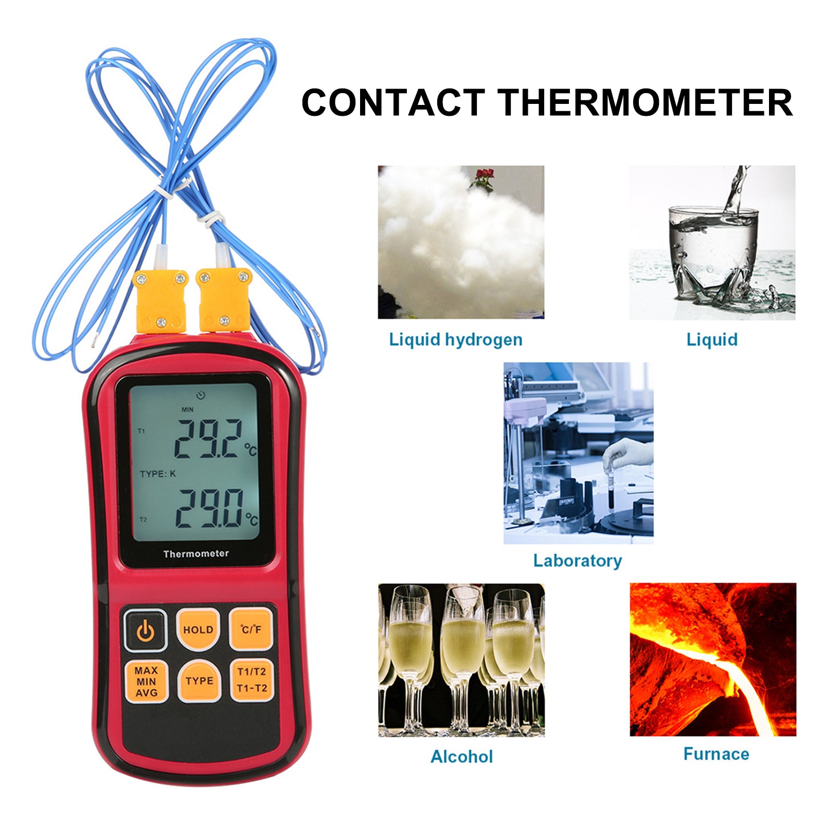 Digital Thermocouple Thermometer Temperature Dual-channel Meter Tester LCD