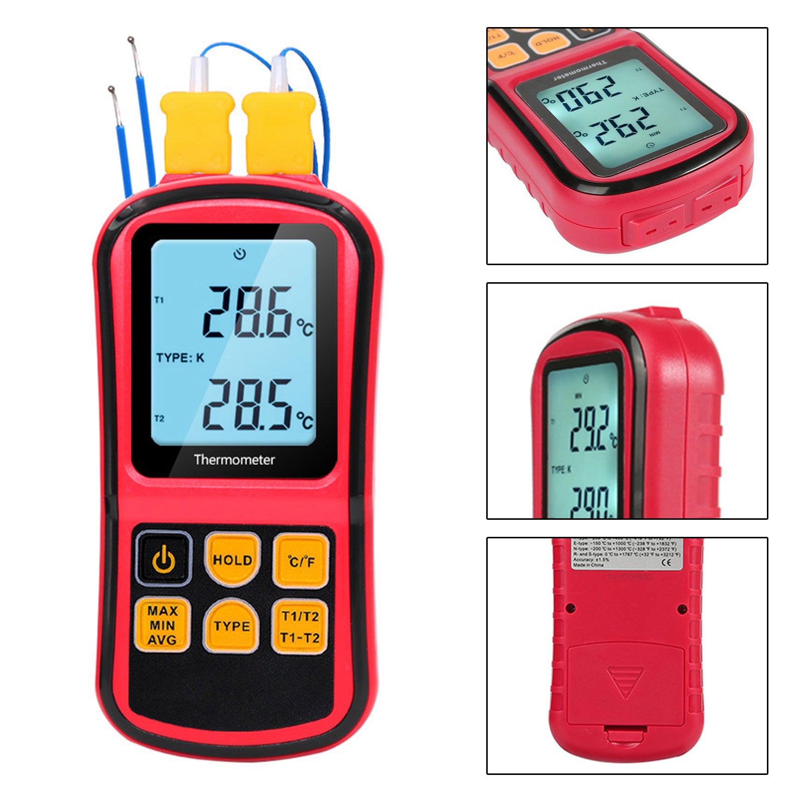 Digital Thermocouple Thermometer Temperature Dual-channel Meter Tester LCD
