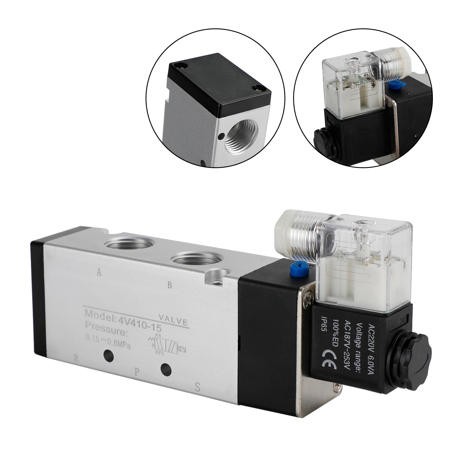 Pneumatic Electric Solenoid Air Valve 4V410-15 AC 220V 2 Position 5 Way PT 1/2"