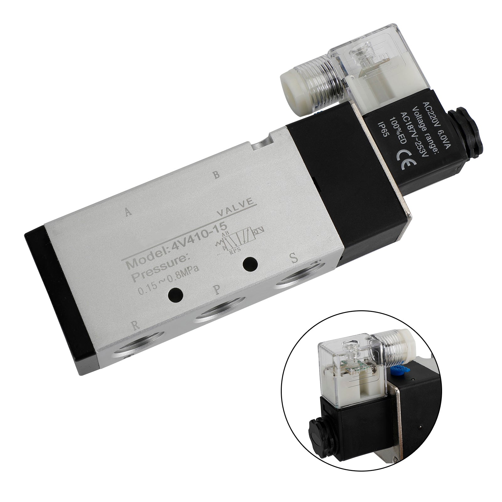 Pneumatic Electric Solenoid Air Valve 4V410-15 AC 220V 2 Position 5 Way PT 1/2"