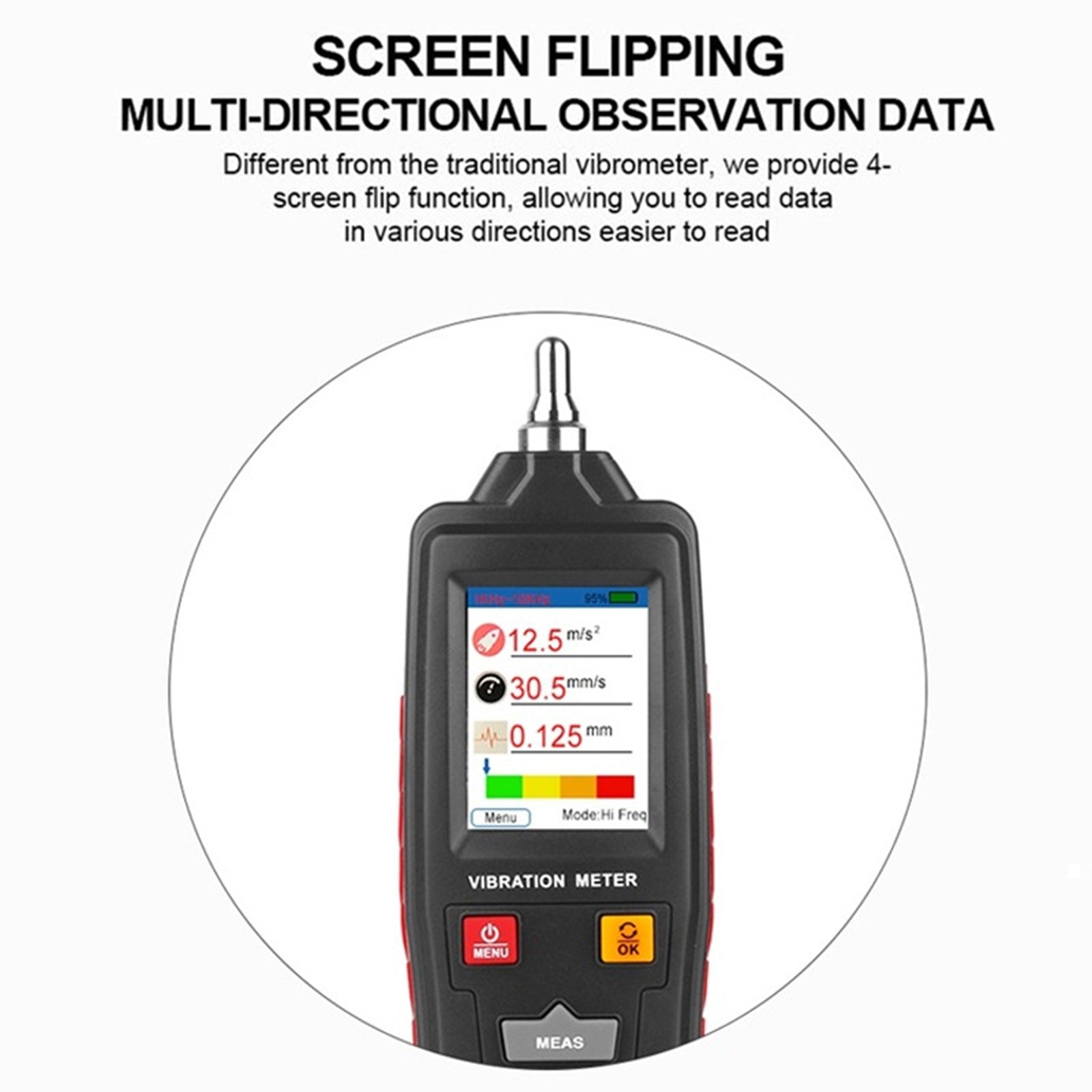 WT63B LCD Digital Vibration Meter Vibrometer Acceleration Displacement Tester