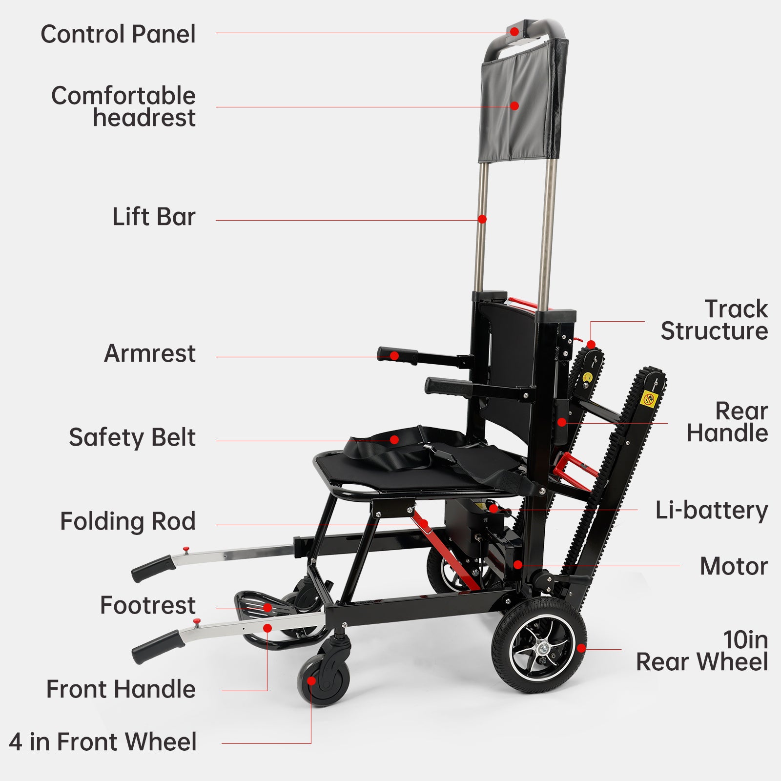 Large Wheel Motorized Climbing Wheelchair Stair Lifting Chair Elevator Disabled
