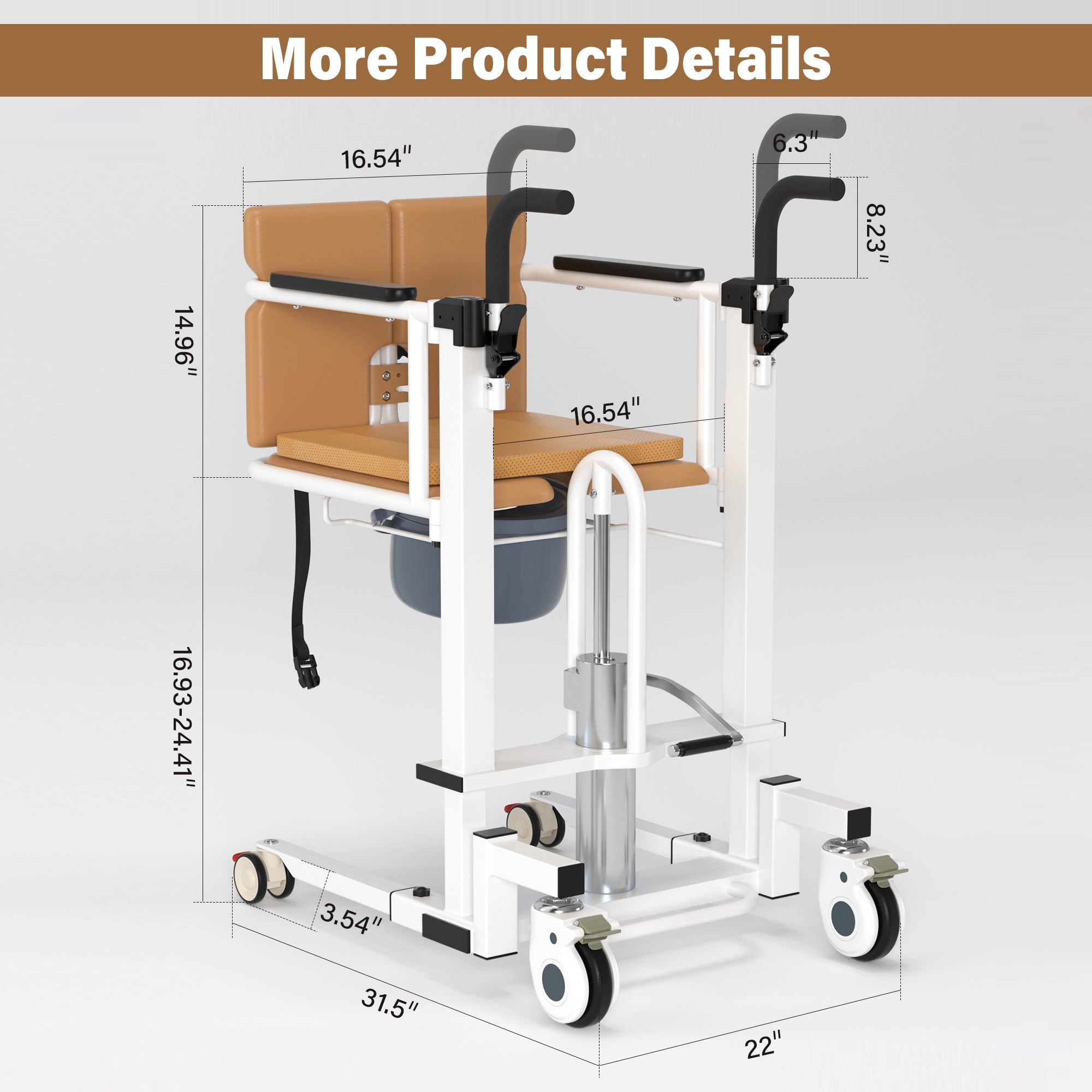 Patient Chair Hydraulic Transferred Lift Wheelchair w/180°Split Seat And Table