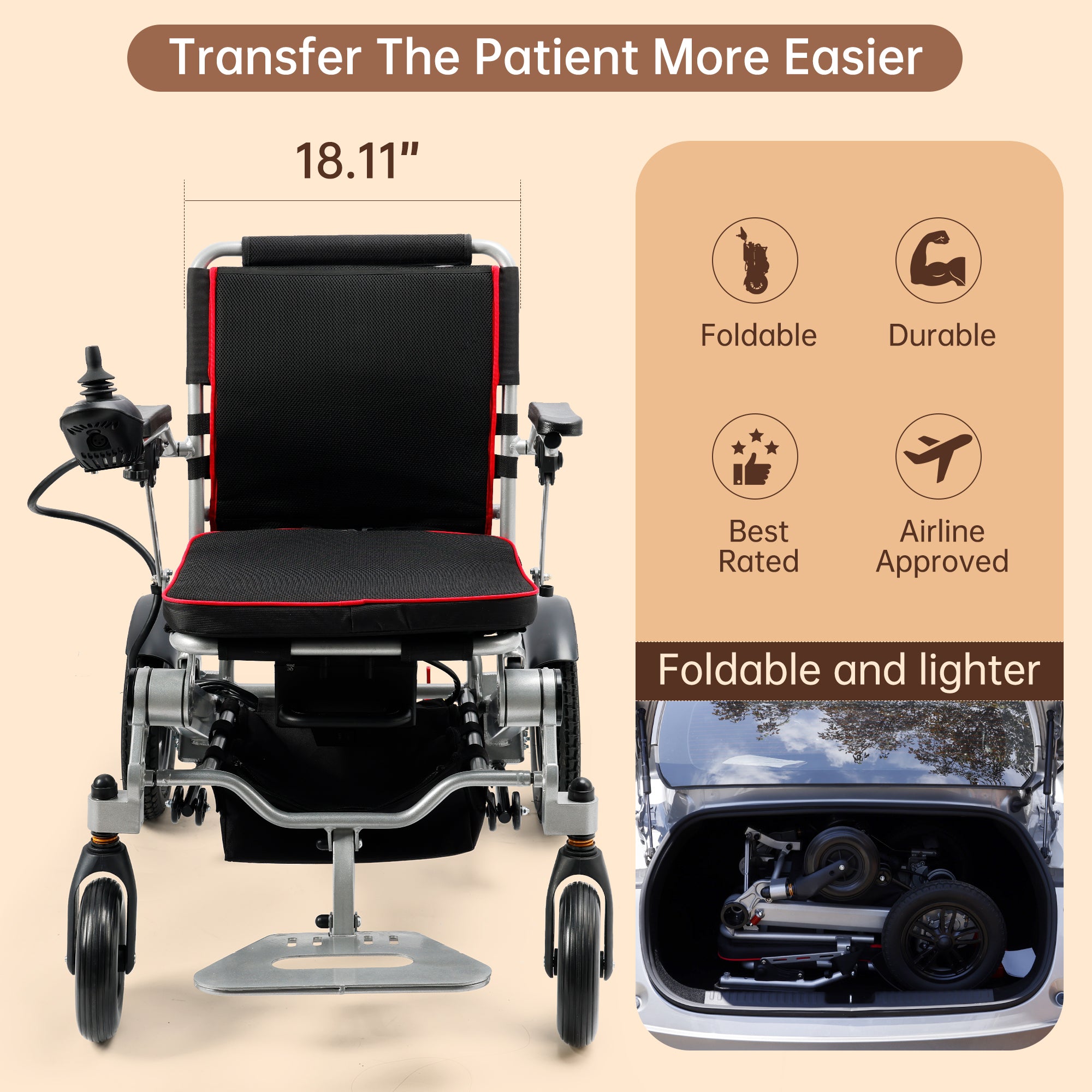 Seniors Compact Portable Airline Approved Electric Wheelchair for Adults Intelligent Power Wheelchairs Lightweight Foldable All Terrain Motorized Wheelchair