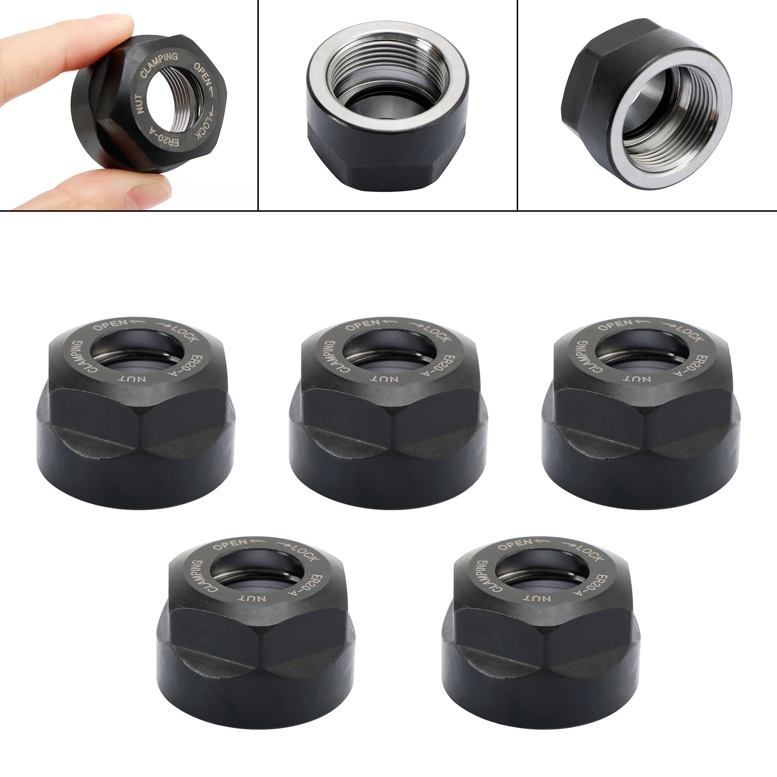 5Pcs ER20-A Type Collet Clamping Nut Chuck Holder CNC Milling Lathe Tool Holder