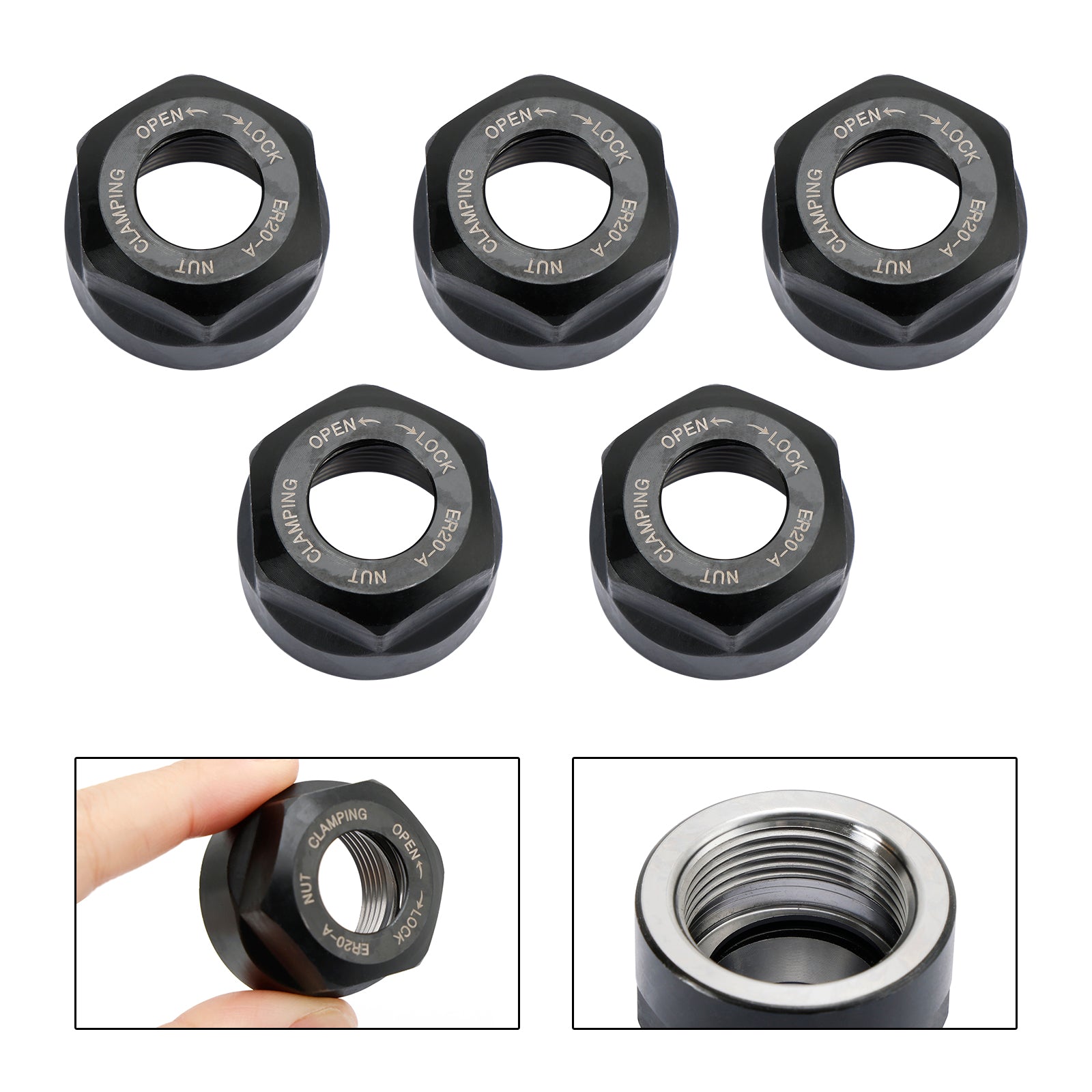 5Pcs ER20-A Type Collet Clamping Nut Chuck Holder CNC Milling Lathe Tool Holder