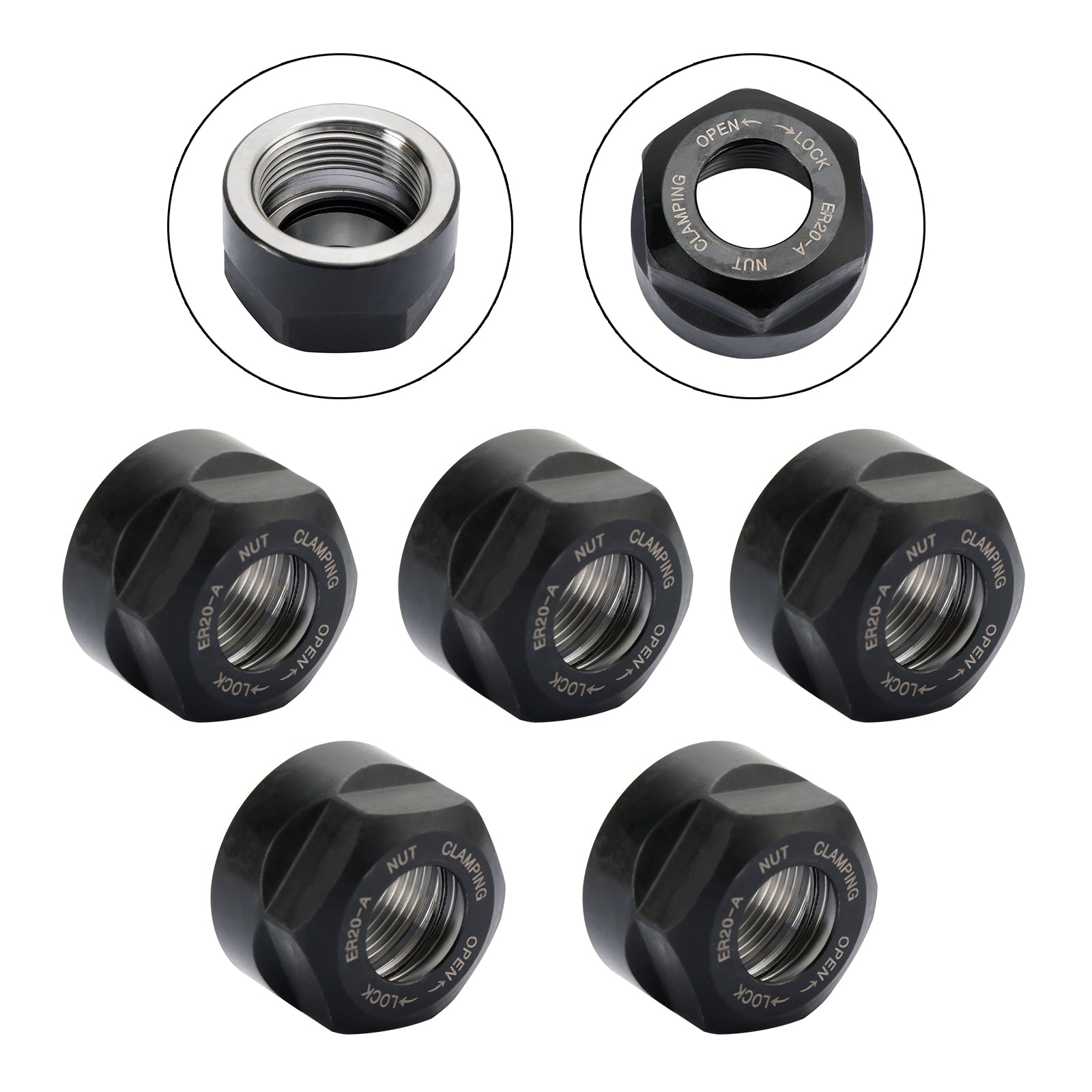 5Pcs ER20-A Type Collet Clamping Nut Chuck Holder CNC Milling Lathe Tool Holder