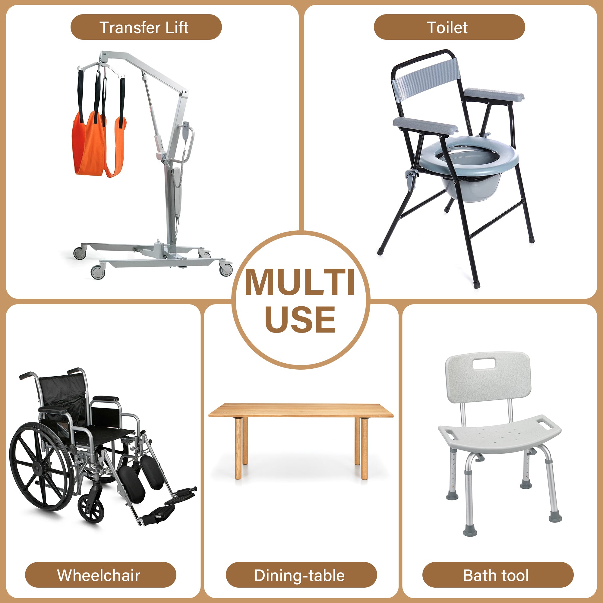 Patient Chair Hydraulic Transferred Lift Wheelchair w/180°Split Seat And Table