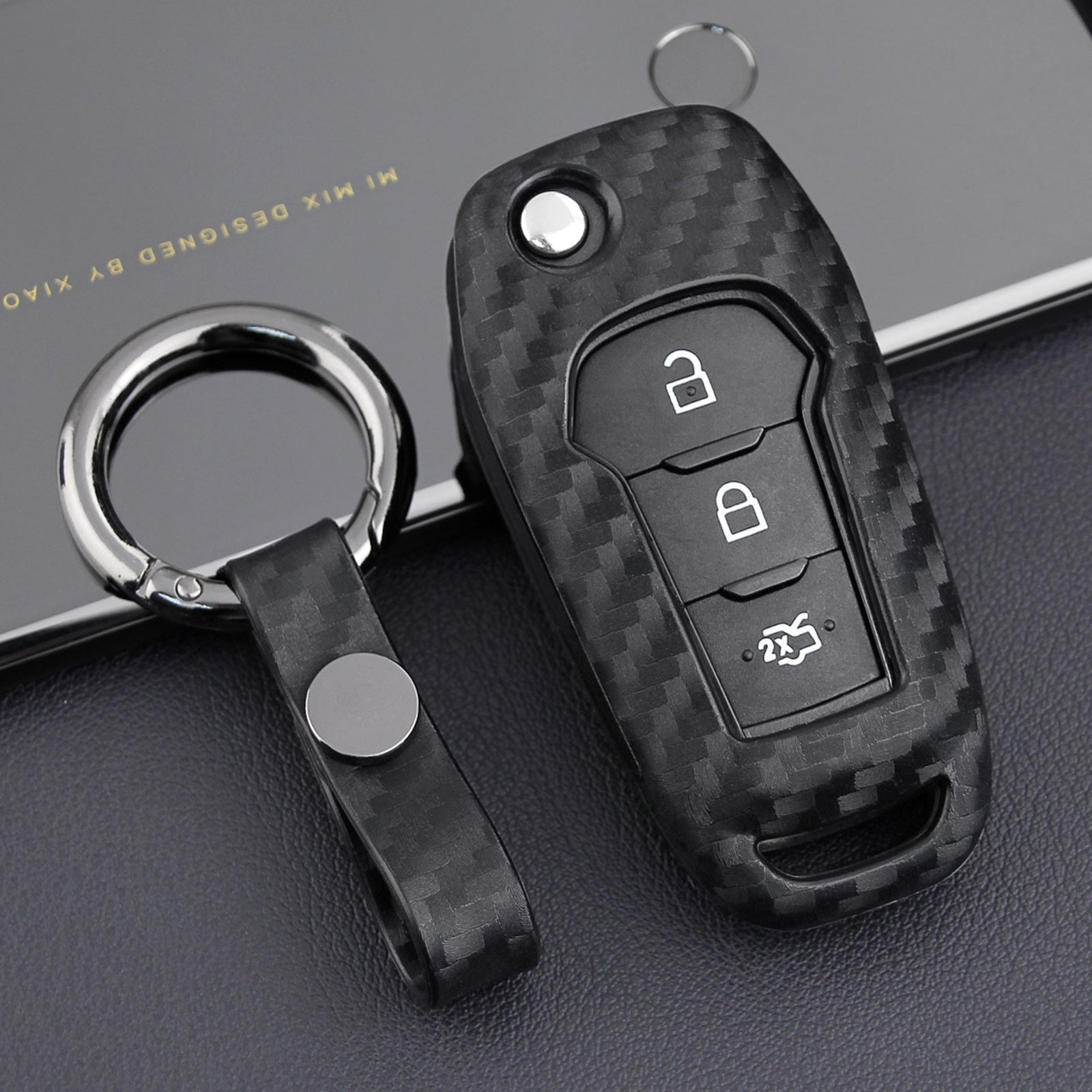 Leather Silicone Car Key Case Cover With Buckle For Ford