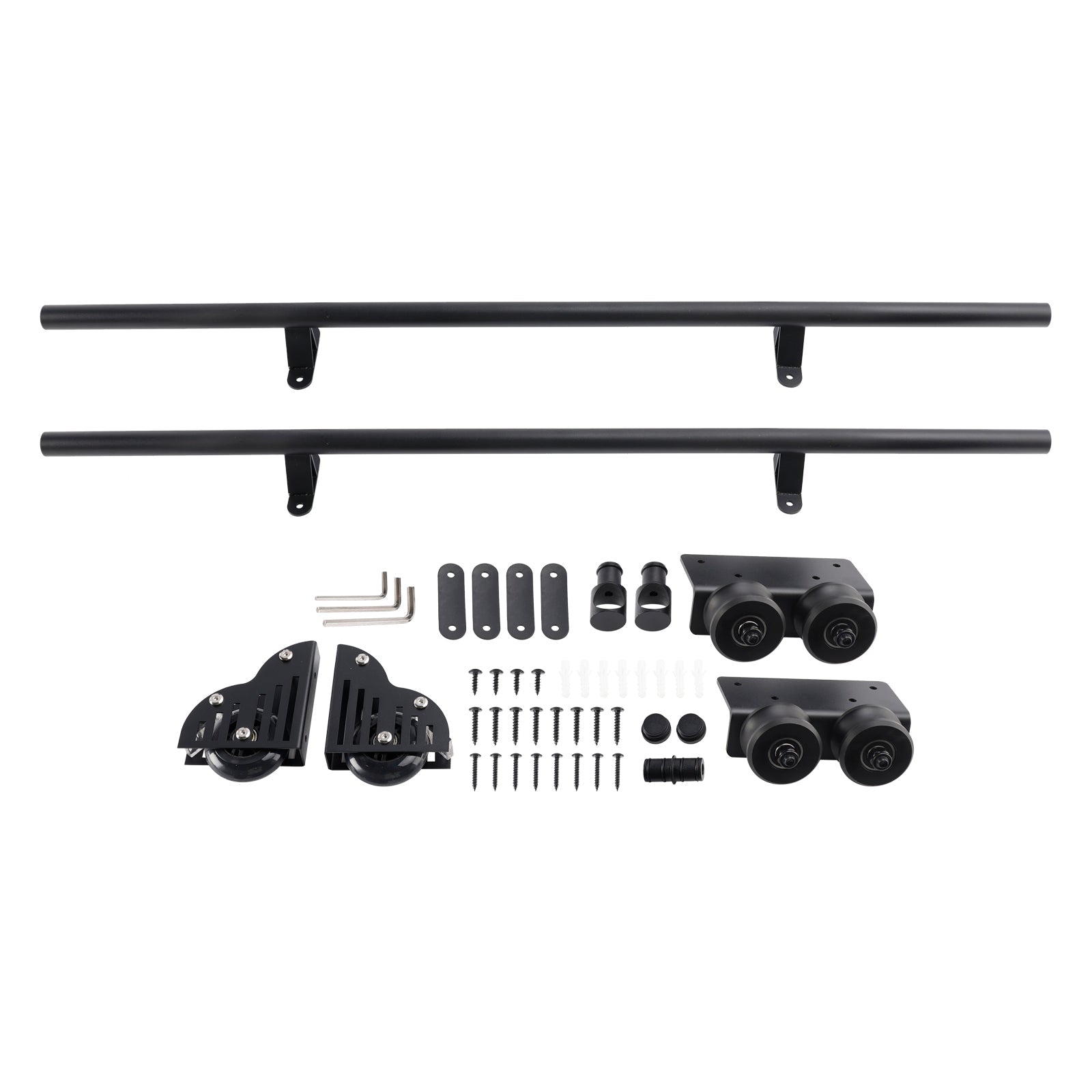 Rolling Library Sliding Ladder Hardware Kit Floor Roller with Brake 6.6FT Round Tube
