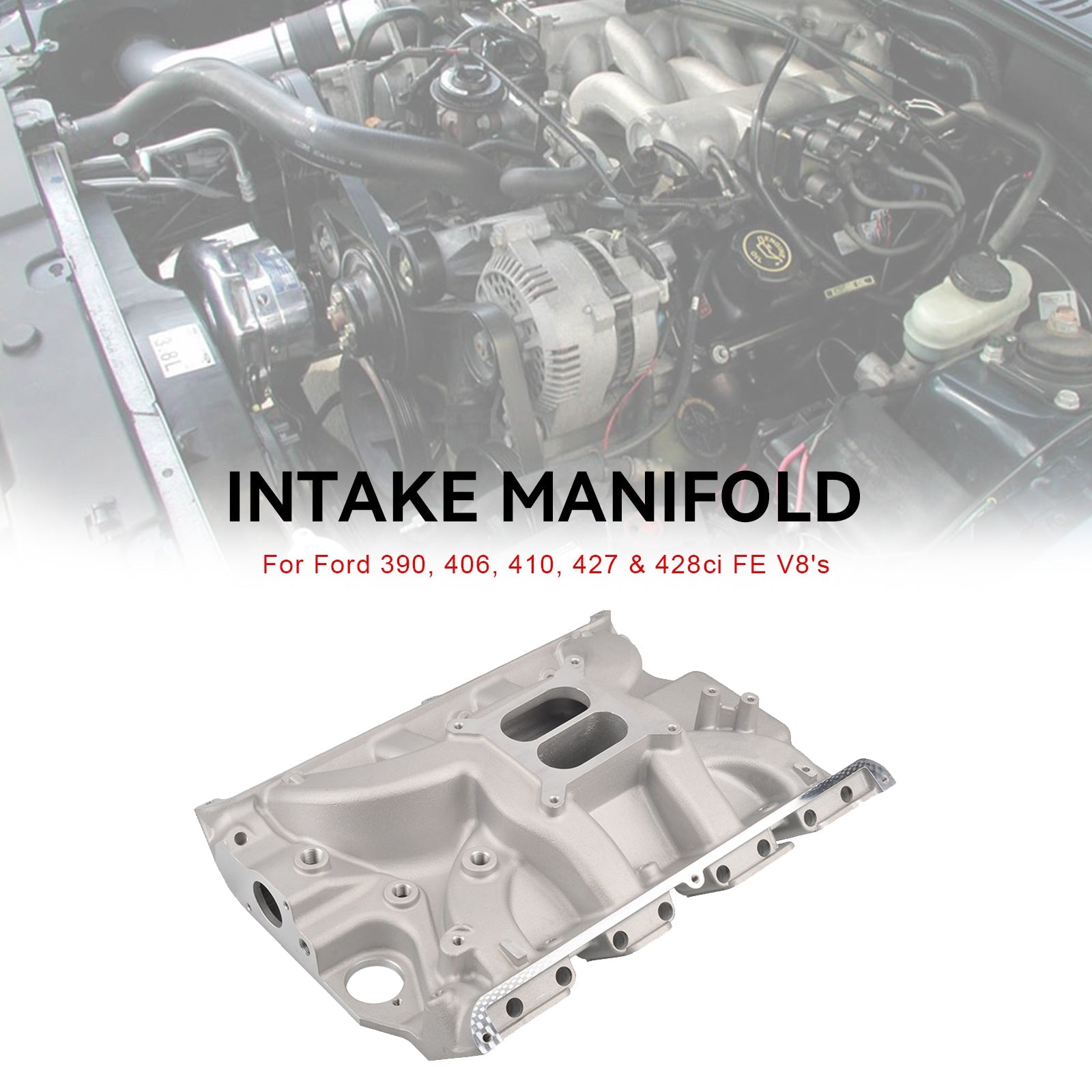 Dual Plane Satin Intake Manifold Fit Ford FE 390 406 410 427 428 Aluminum