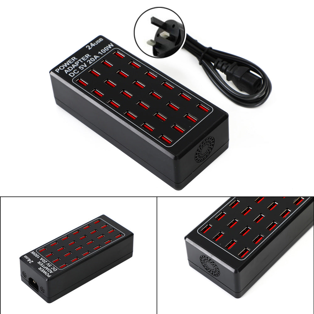 24 Port 100W (20 A) Multi USB Charging Station Multiple USB Desktop Chargers UK Plug