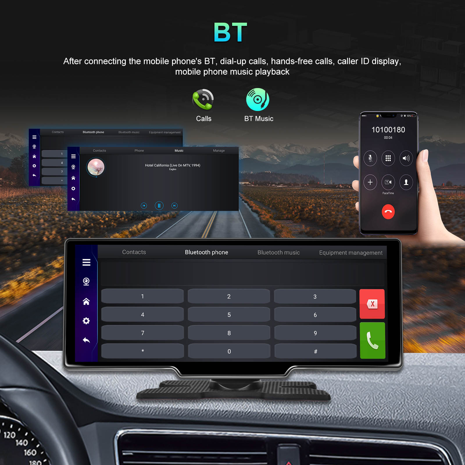 10.77" Portable Bluetooth Car Navigation Wireless Carplay HD Large Touch Screen