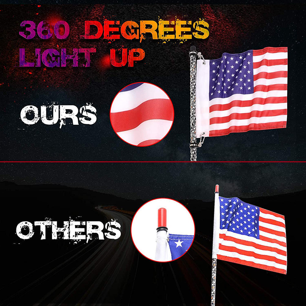 Tractor UTE Van Camper road roller bulldozer crane 2X 4ft RGB LED APP Whip Lights Antenna W/ Flag Remote Control Generic