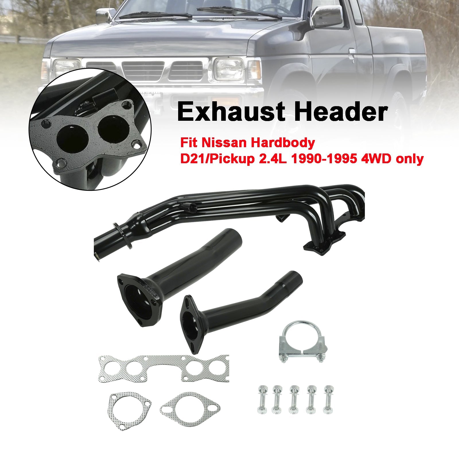 Steel Header Manifold Exhaust Fit Nissan D21 Pickup 2.4L 1990-1995 Tri-Y