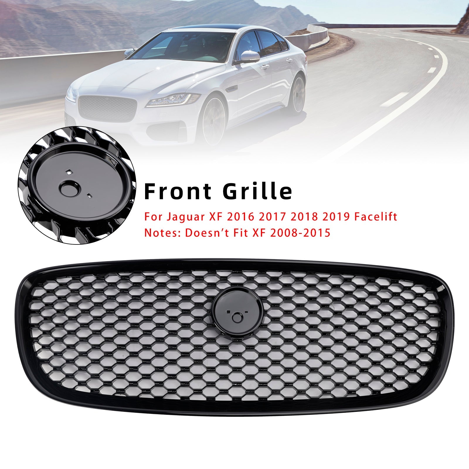 Jaguar XF 2016-2019 XF-R Style Front Bumper Grill Grille Gloss Black