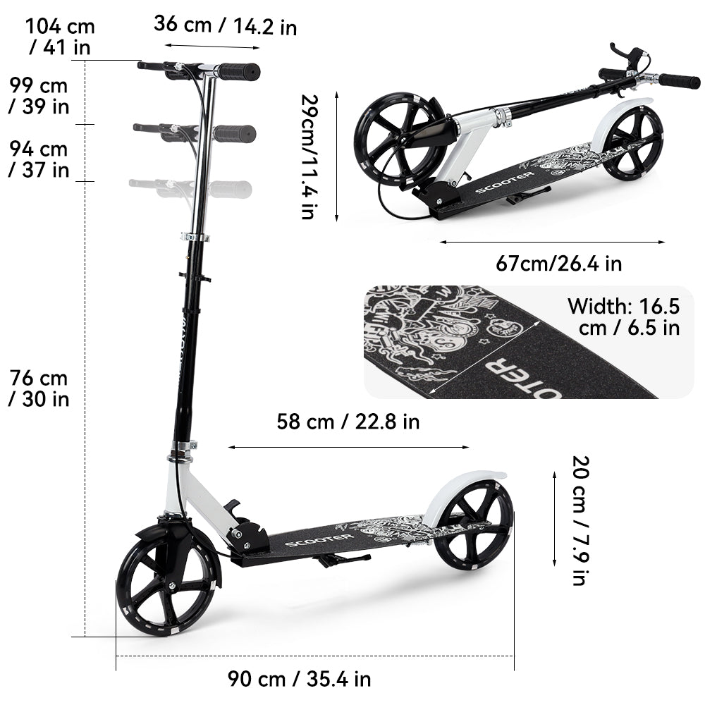 Foldable Commuter Kick Scooter For Adults and Teens With 8" Large solid pu luminous tire Dual Safety Brakes Anti-Slip Deck Commute Kick Scooter