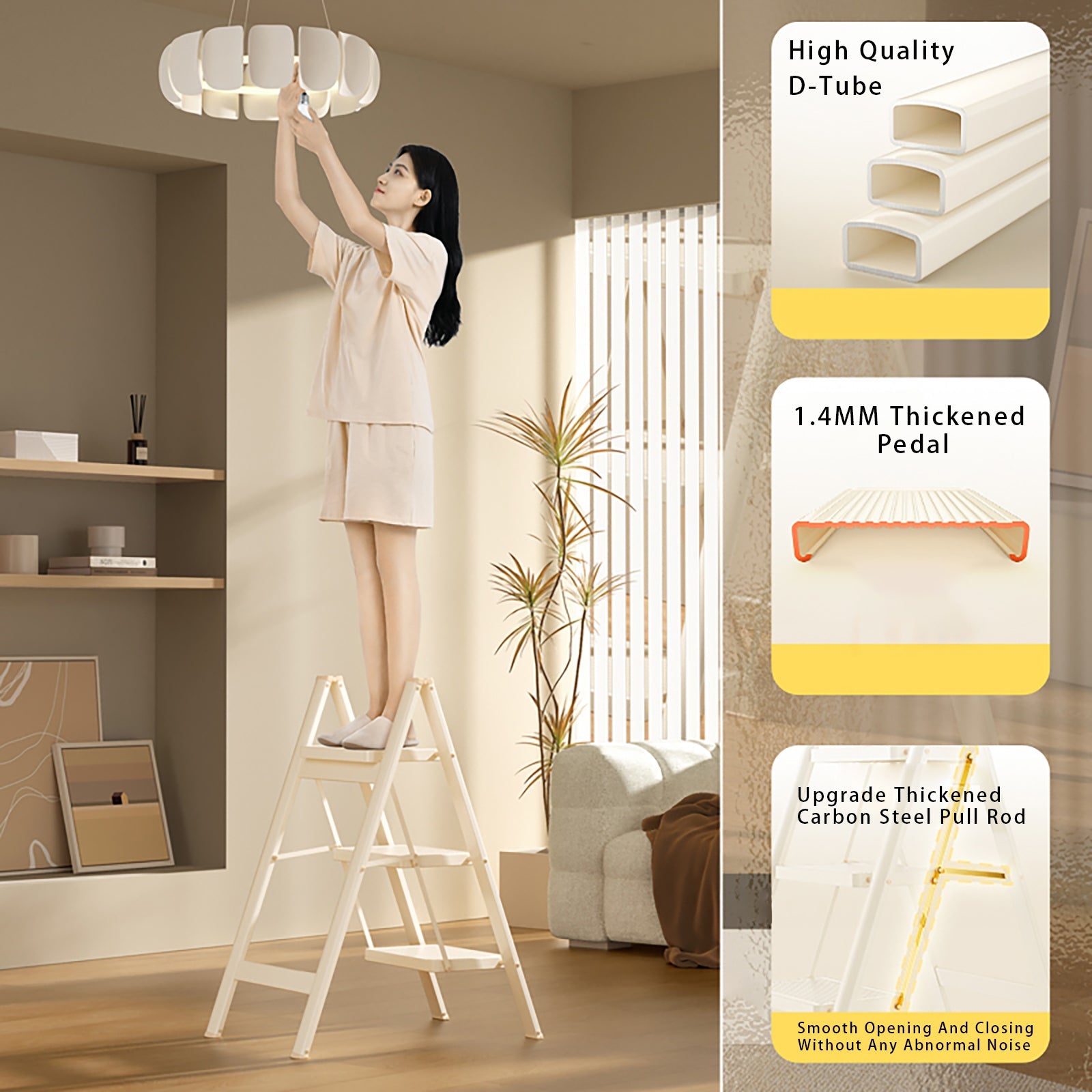 Lightweight 3 Step Ladder, Foldable & Portable, 330.7 lbs Capacity, for Home Use
