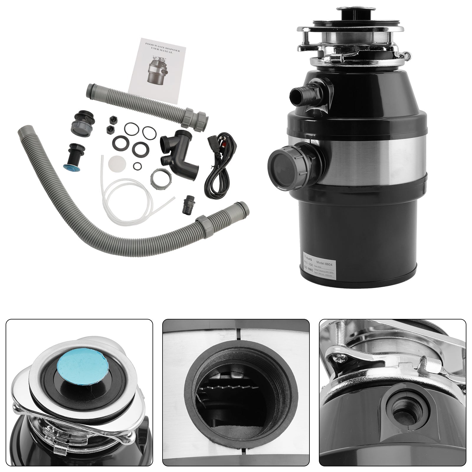 Garbage Disposal 3/4 HP 2800 RPM Under Sink Kitchen Food Waste Disposer w/ Plug