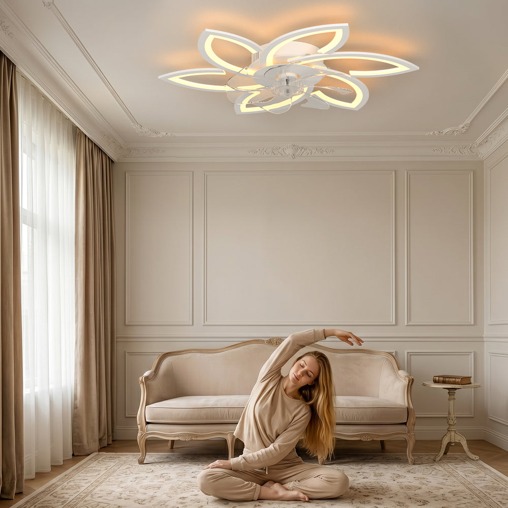 6-Speed Dimmable Quiet for Bedroom LED Ceiling Fan with Light App Control&Remote