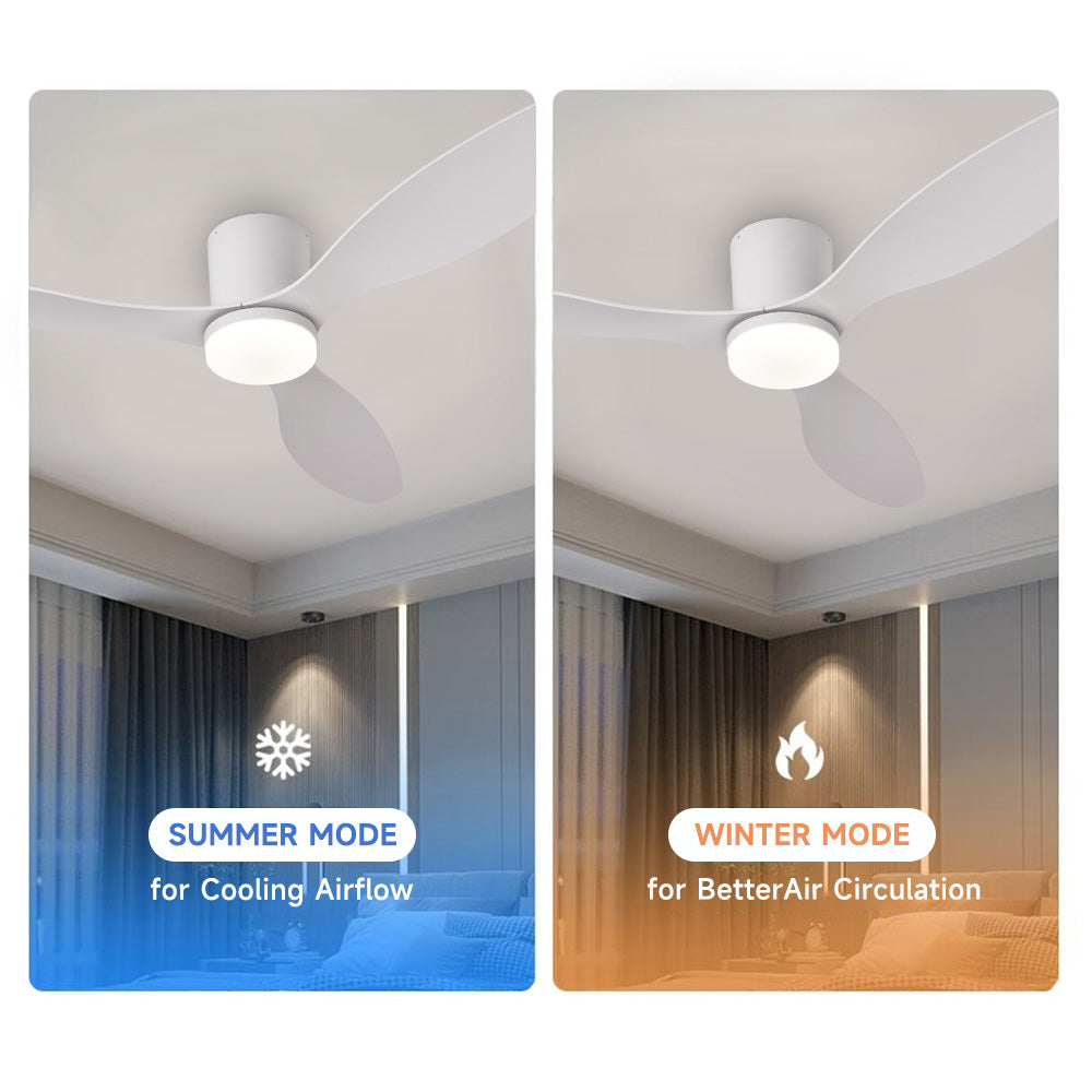 Dimmable LED DC Motor 42” Profile Ceiling Fans with Lights Remote/App Control