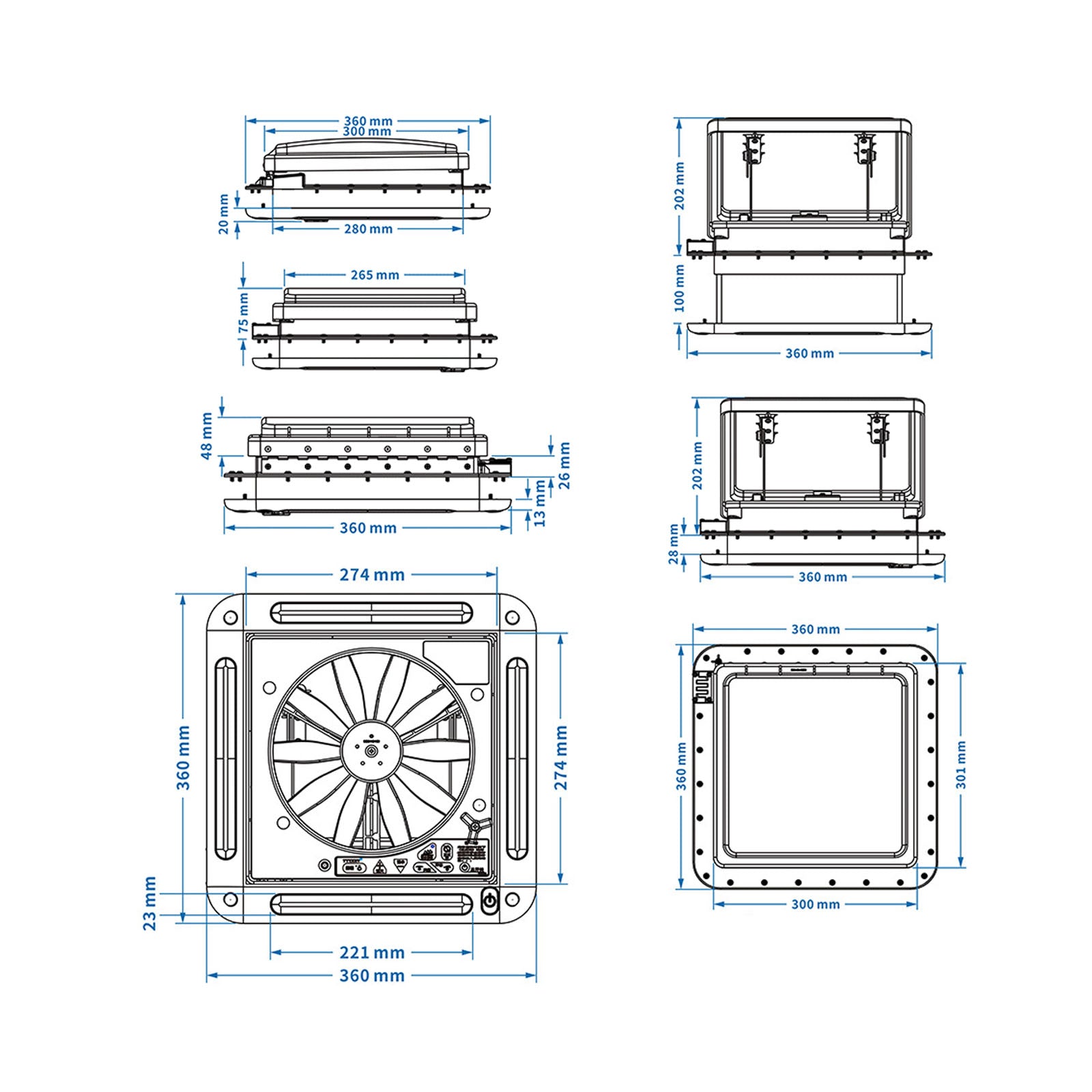 Durable and Efficient DC12V RV Skylight with Stainless Steel Insect Screen