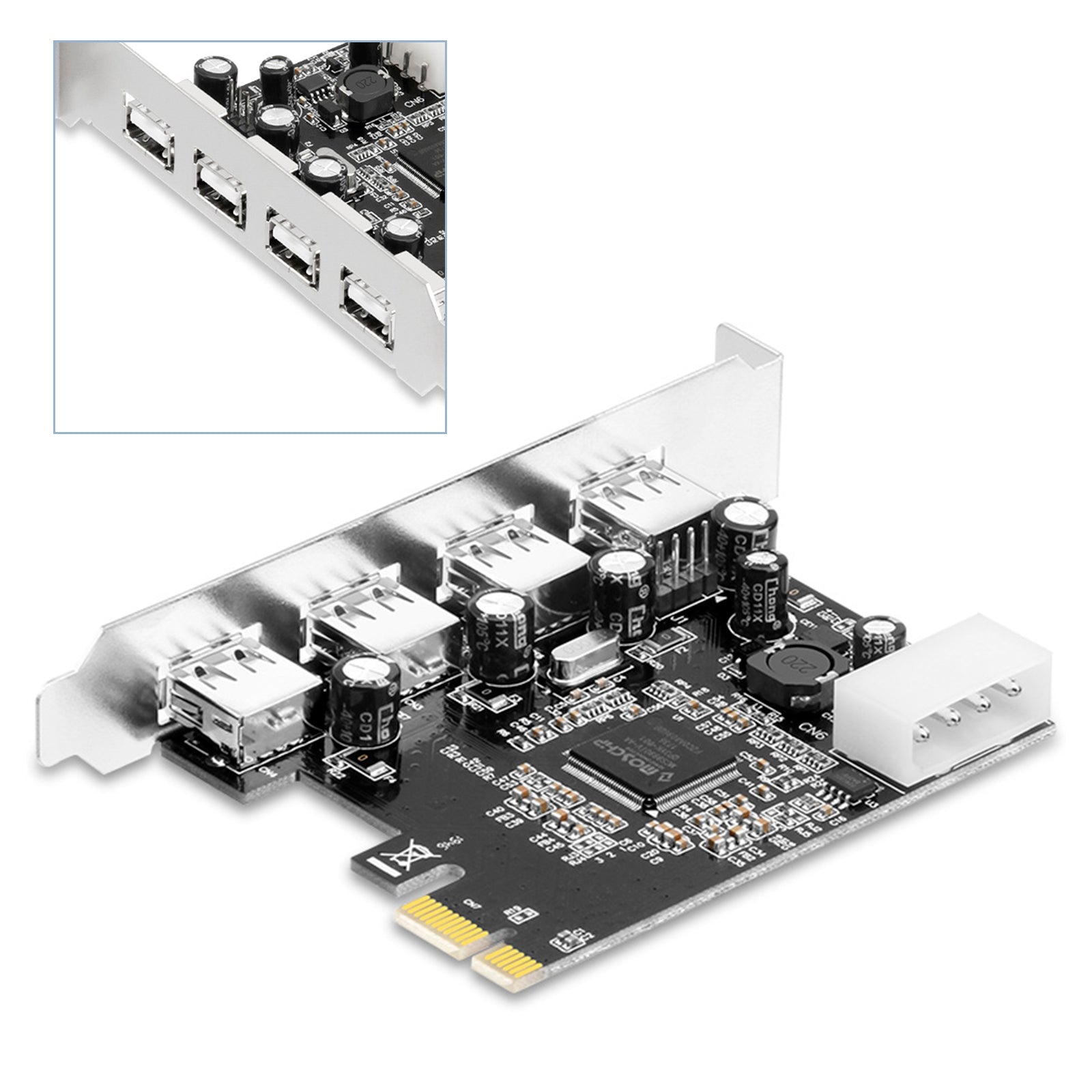HUB 2.0 PCIE to USB 2.0 Expansion Card Moschip Adapter Card 4PIN Power Supply