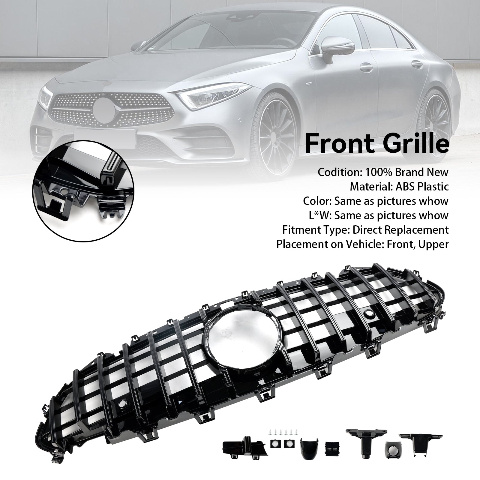 2018 2019 2020 2021 2022 2023 2024 Mercedes CLS C257 W257 Coupe Black Front Bumper Grill Grille