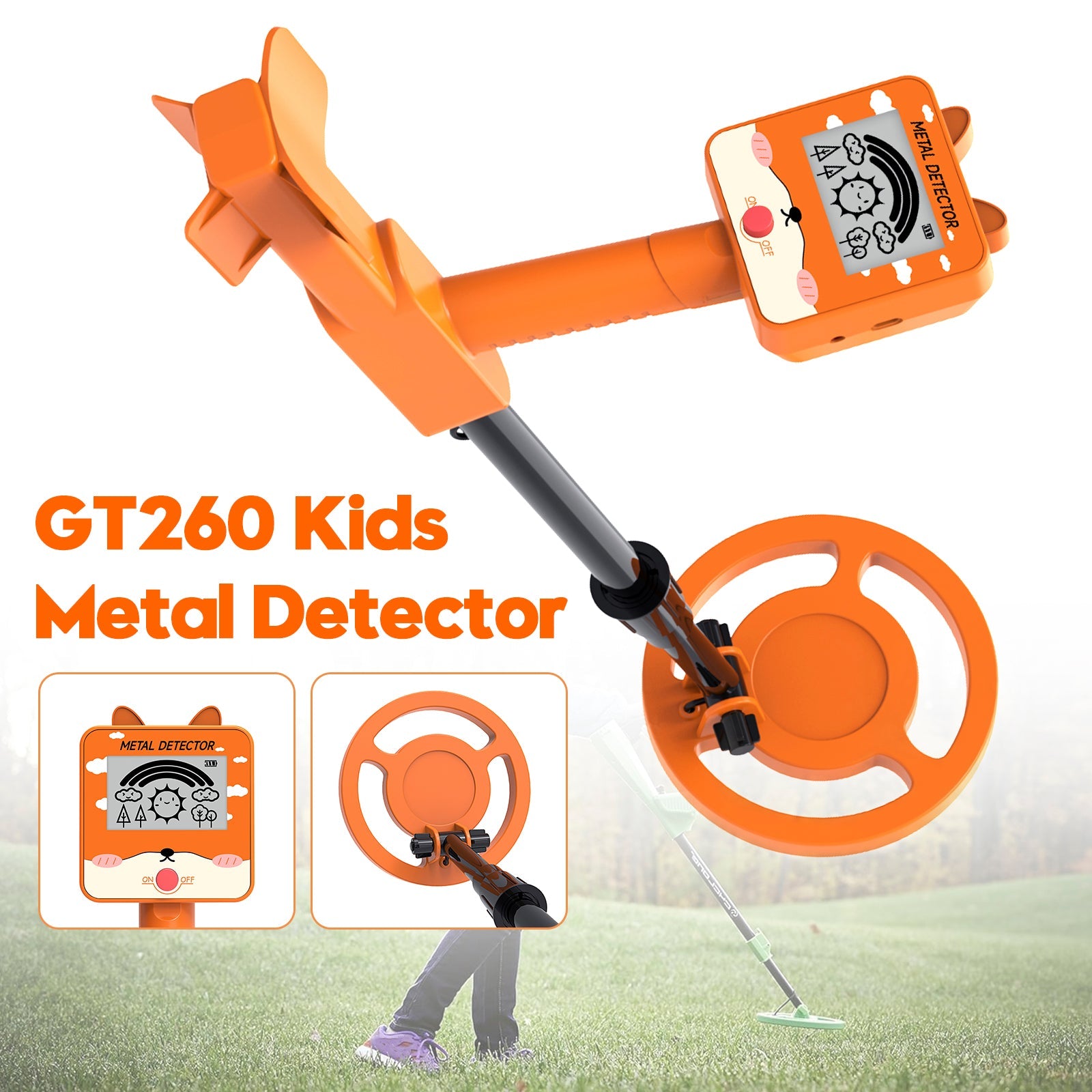 GT260 Kids Child Treasure Seeker Beginners Metal Detector Waterproof 6.3" Coil