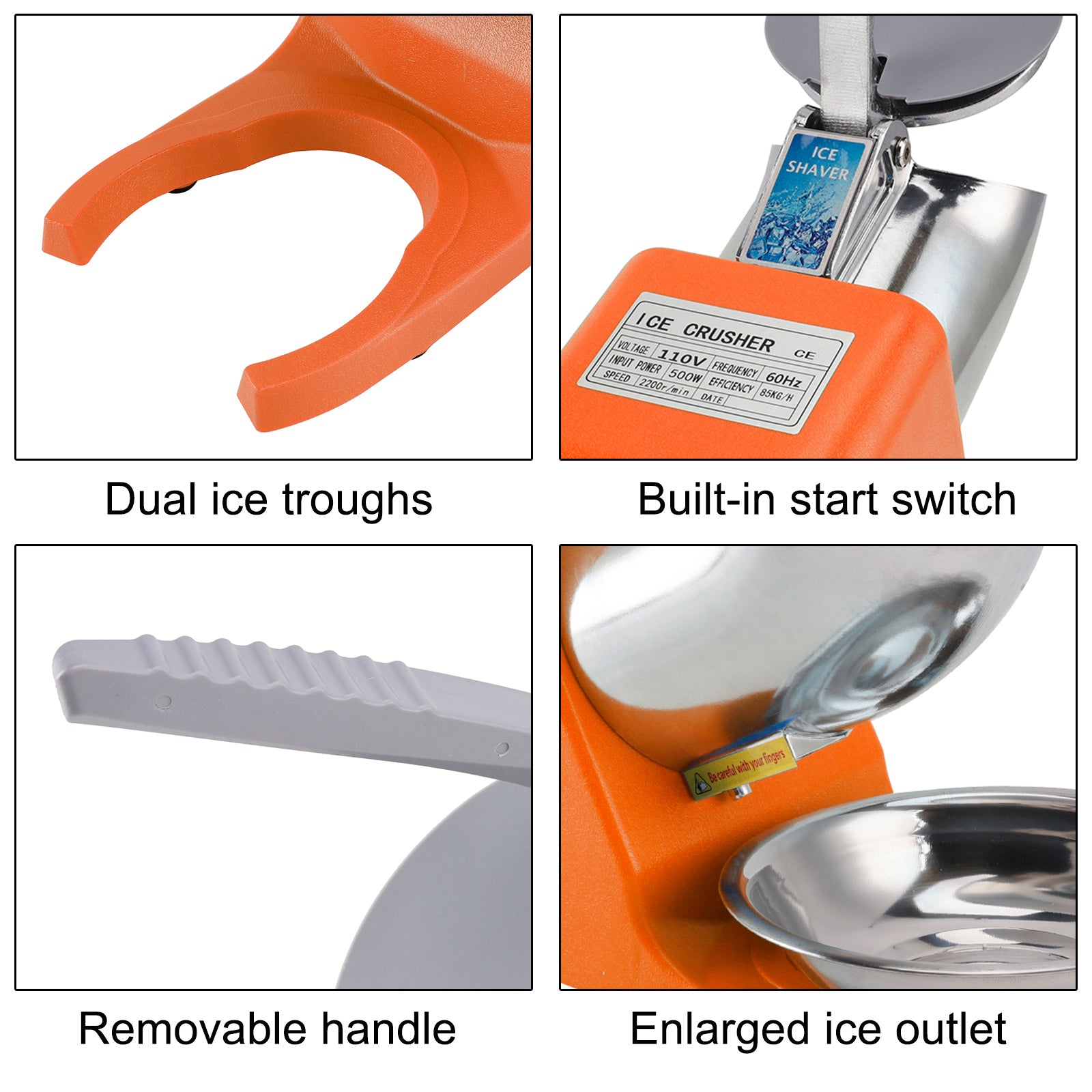 UK Plug Electric Ice Crusher Machine Ice Shaver Shaved Ice Snow Cone Maker 500W