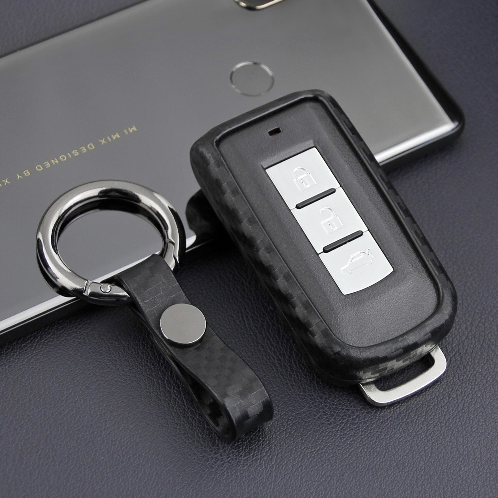 Leather Silicone Car Key Case Cover With Buckle For Mitsubishi