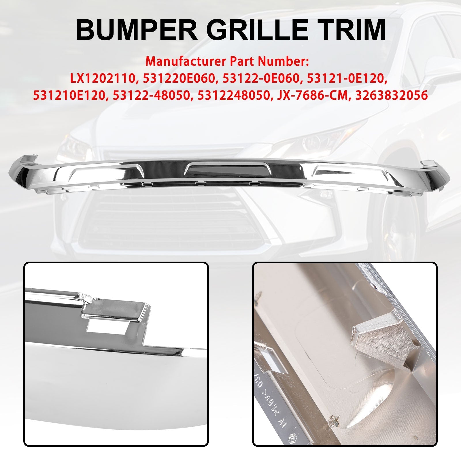 2016-2019 Lexus RX350 RX450 Front Bumper Cover Lower Grille Base Chrome Molding