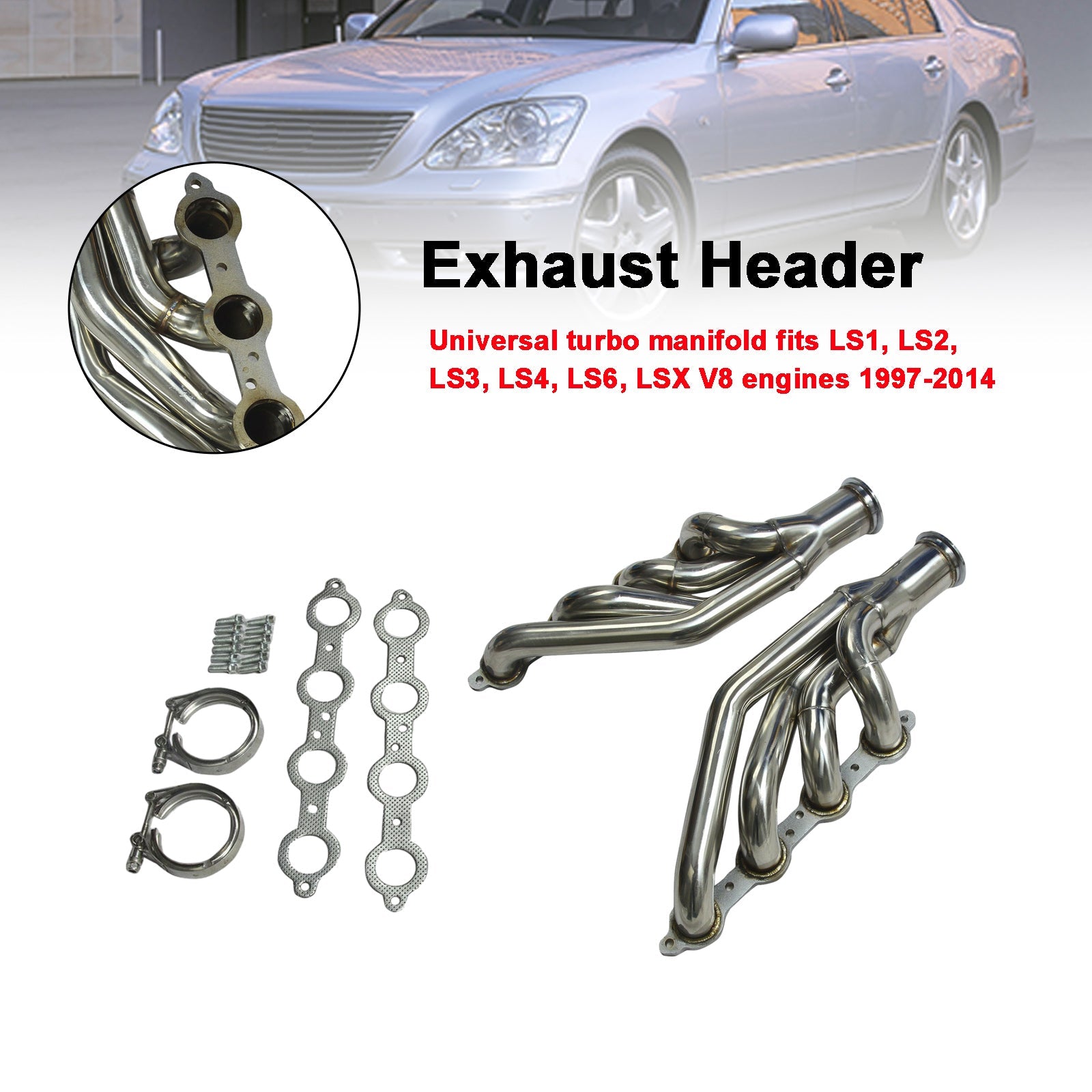 Steel Exhaust Manifold Header for SMALL BLOCK V8 LS1/LS2/LS3/LS6 LSX 1997-14