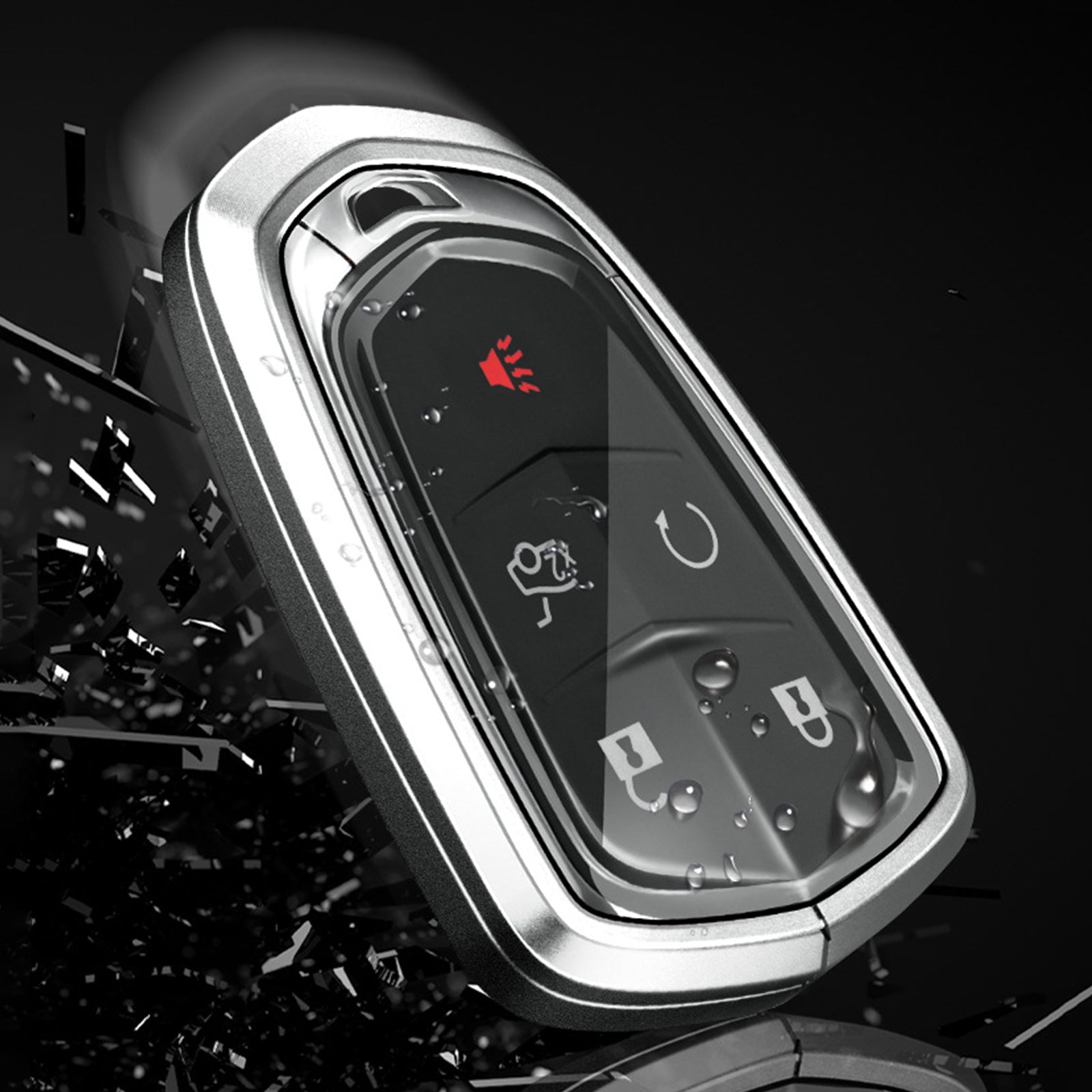 Aluminum Alloy TPU Silvery Car Key Case Cover With Buckle For Cadillac
