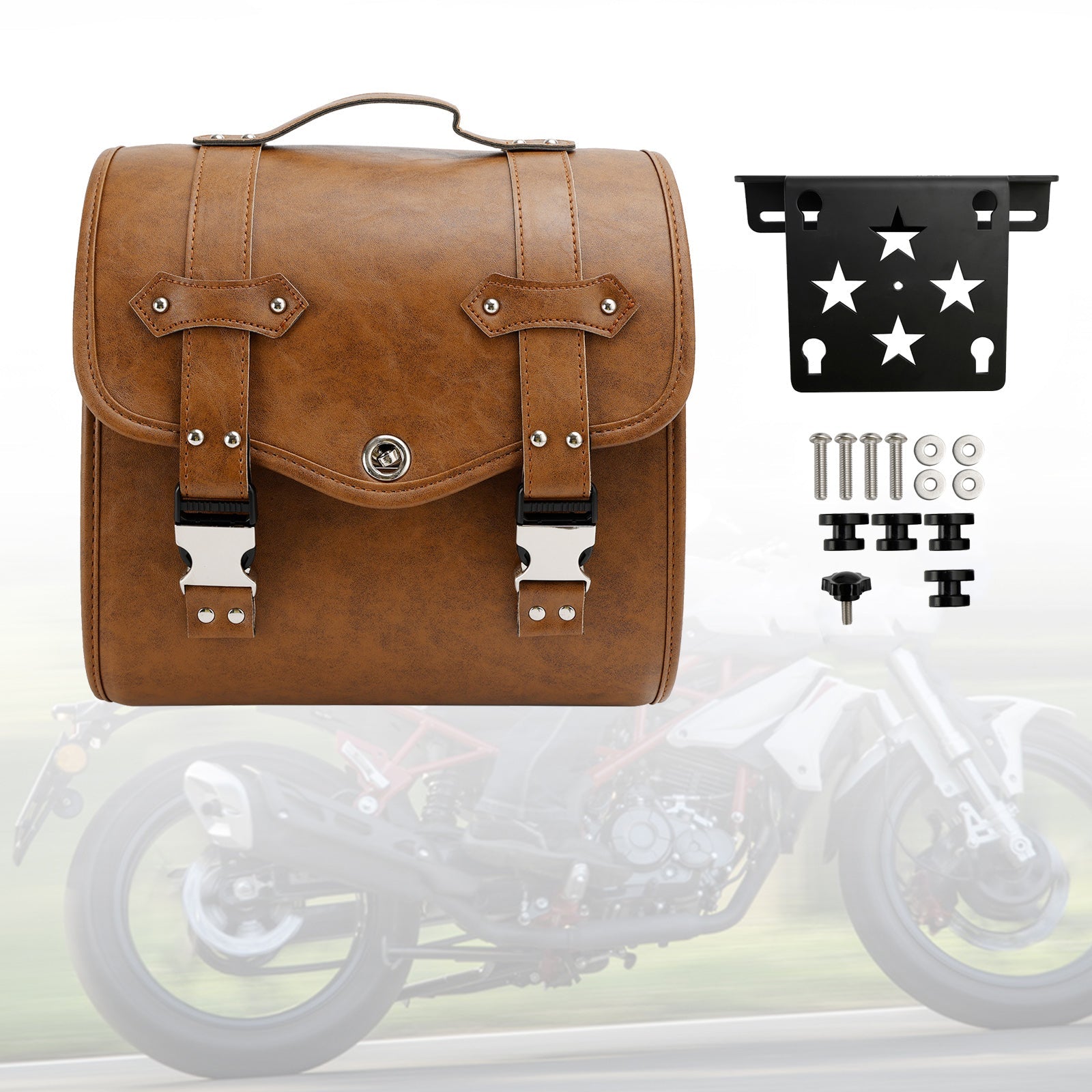 Set Of Quick Release Saddlebag W/ Bracket Luggage Storage Brown For Motorbike