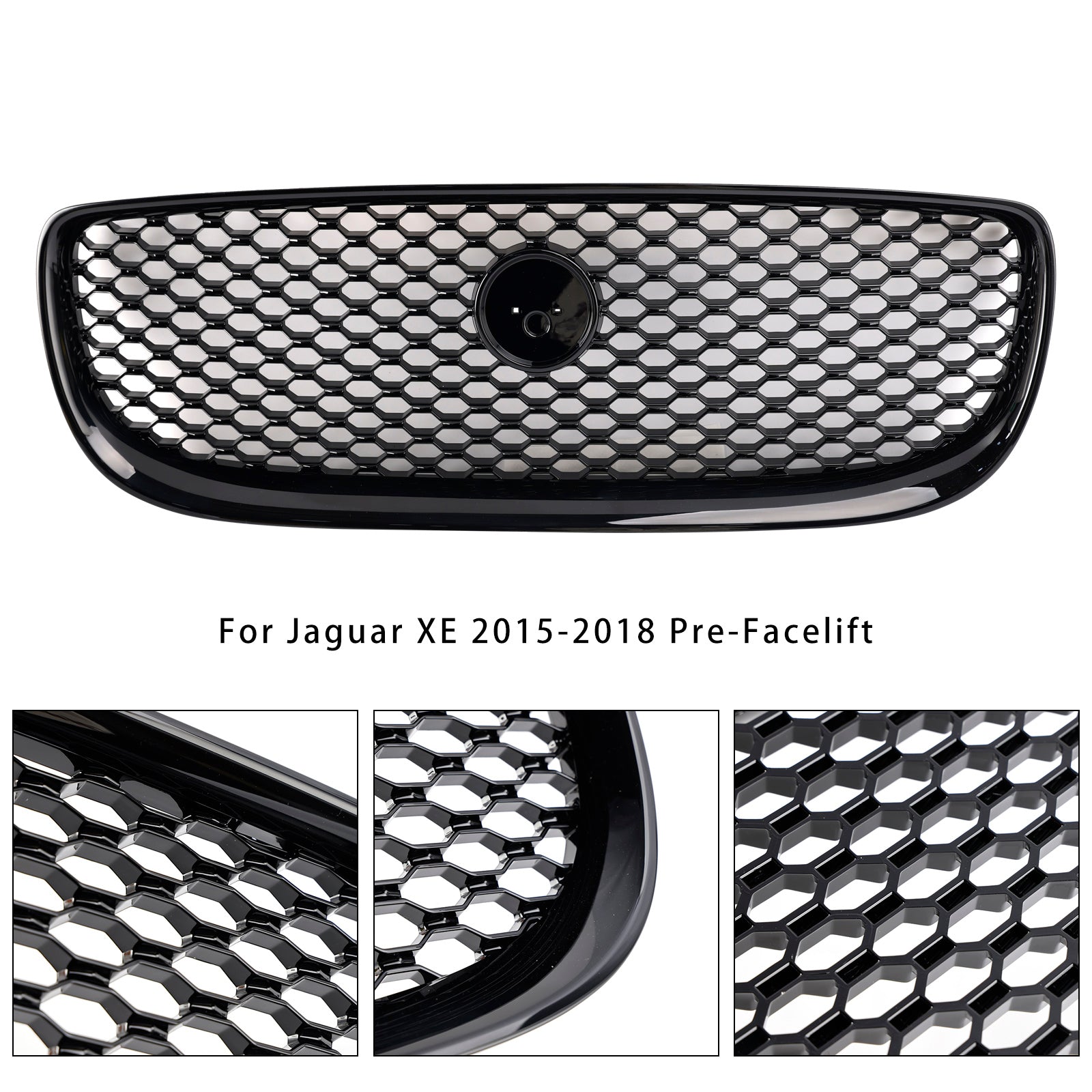 2015-2018 Jaguar XE Pre-Facelift Gloss Black Honeycomb Front Bumper Grille Grill