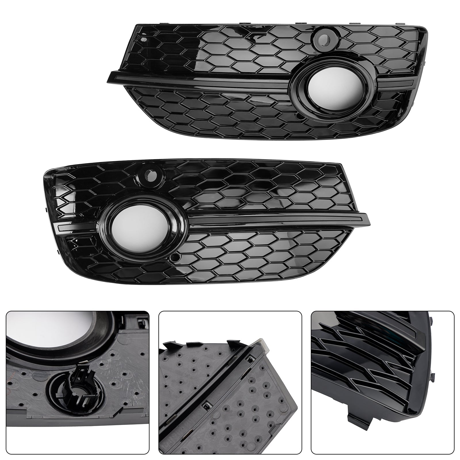 2013-2015 Audi Q3 RSQ3 Style Honeycomb Front Fog Light Covers Gloss Black