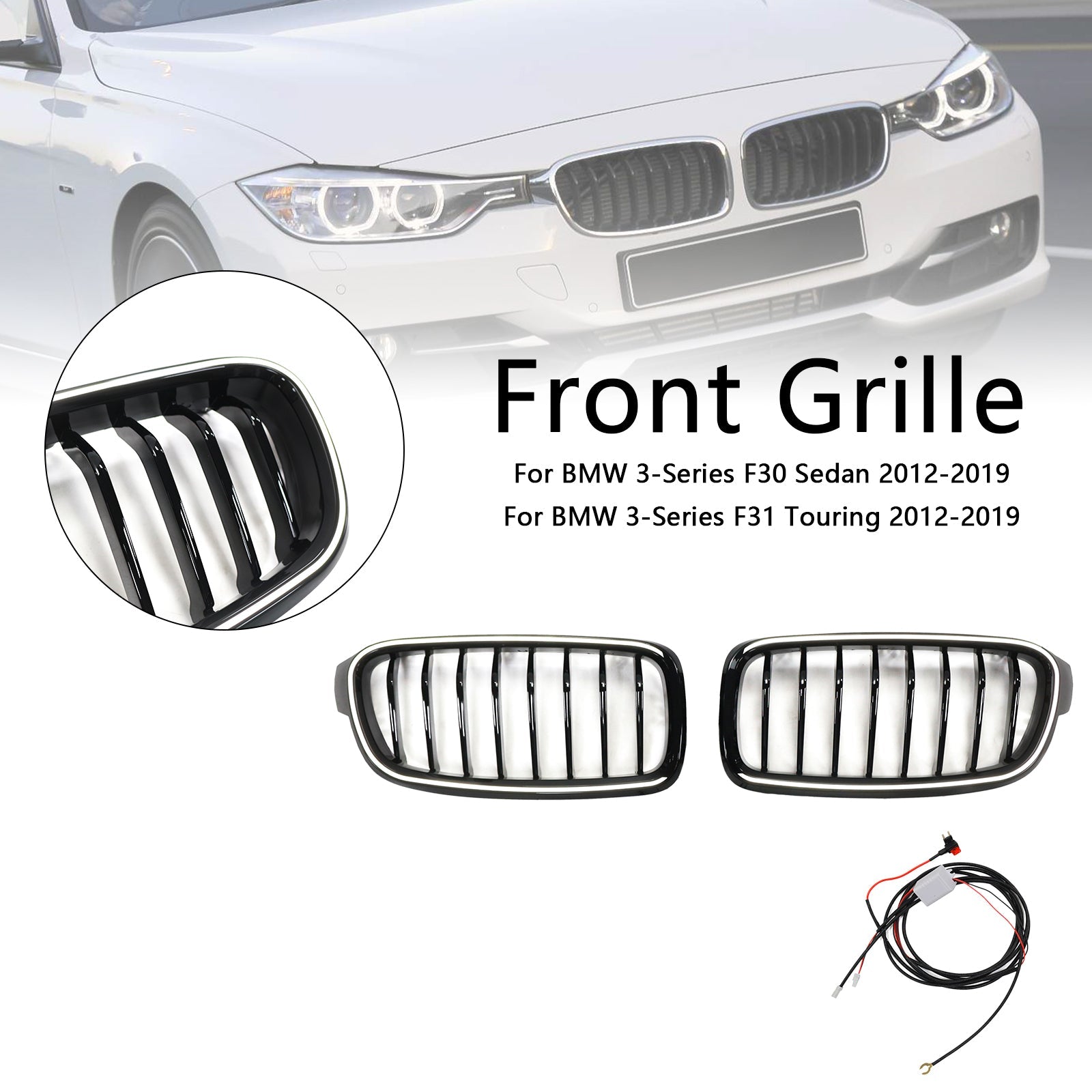 2012-2019 BMW 3-Series F35 Gloss Black Front Kidney Grille Grill 51137263481 51137255412