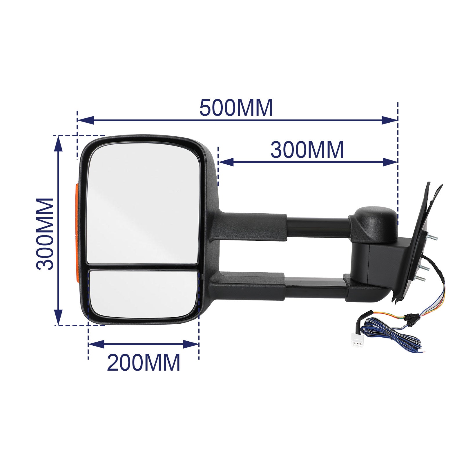 2005-2011 Toyota Hilux Pair of Electric Extendable Towing Mirrors Black