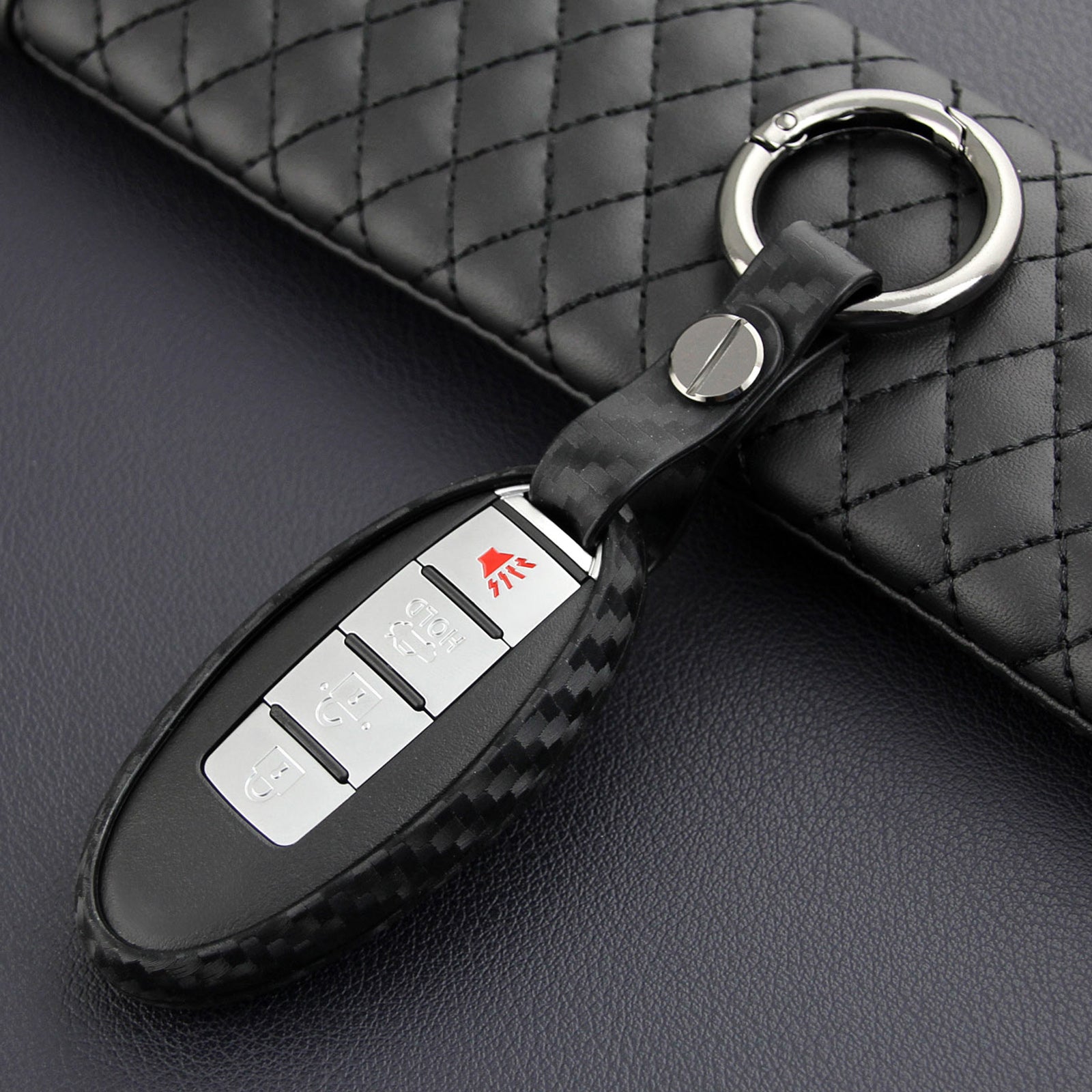 Leather Silicone Car Key Case Cover With Buckle For Nissan