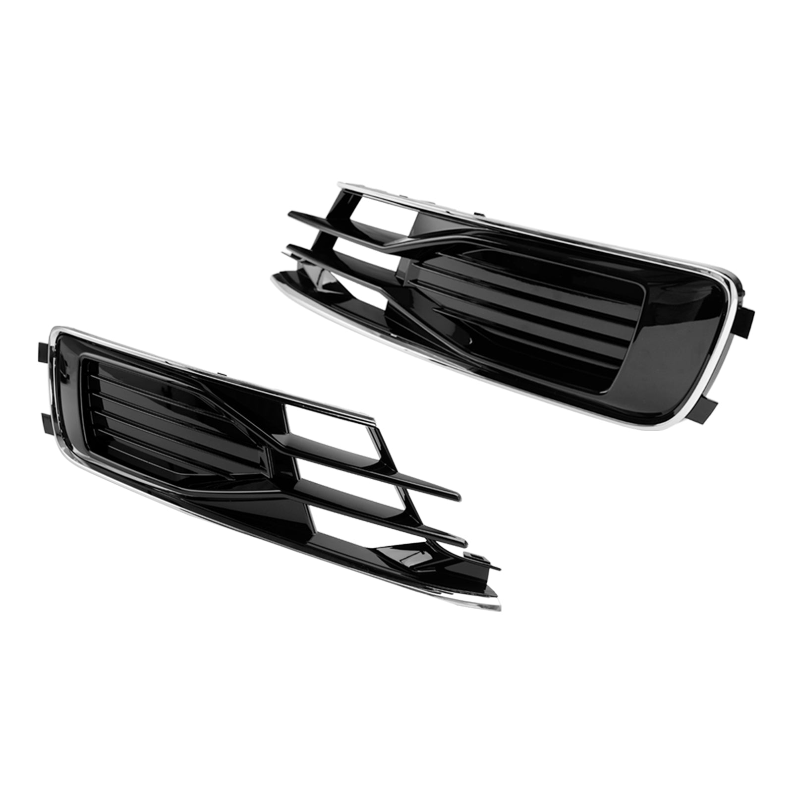 2014-2018 Audi A6 C7 2PCS Front Bumper Foglight Cover Grill Black Chrome