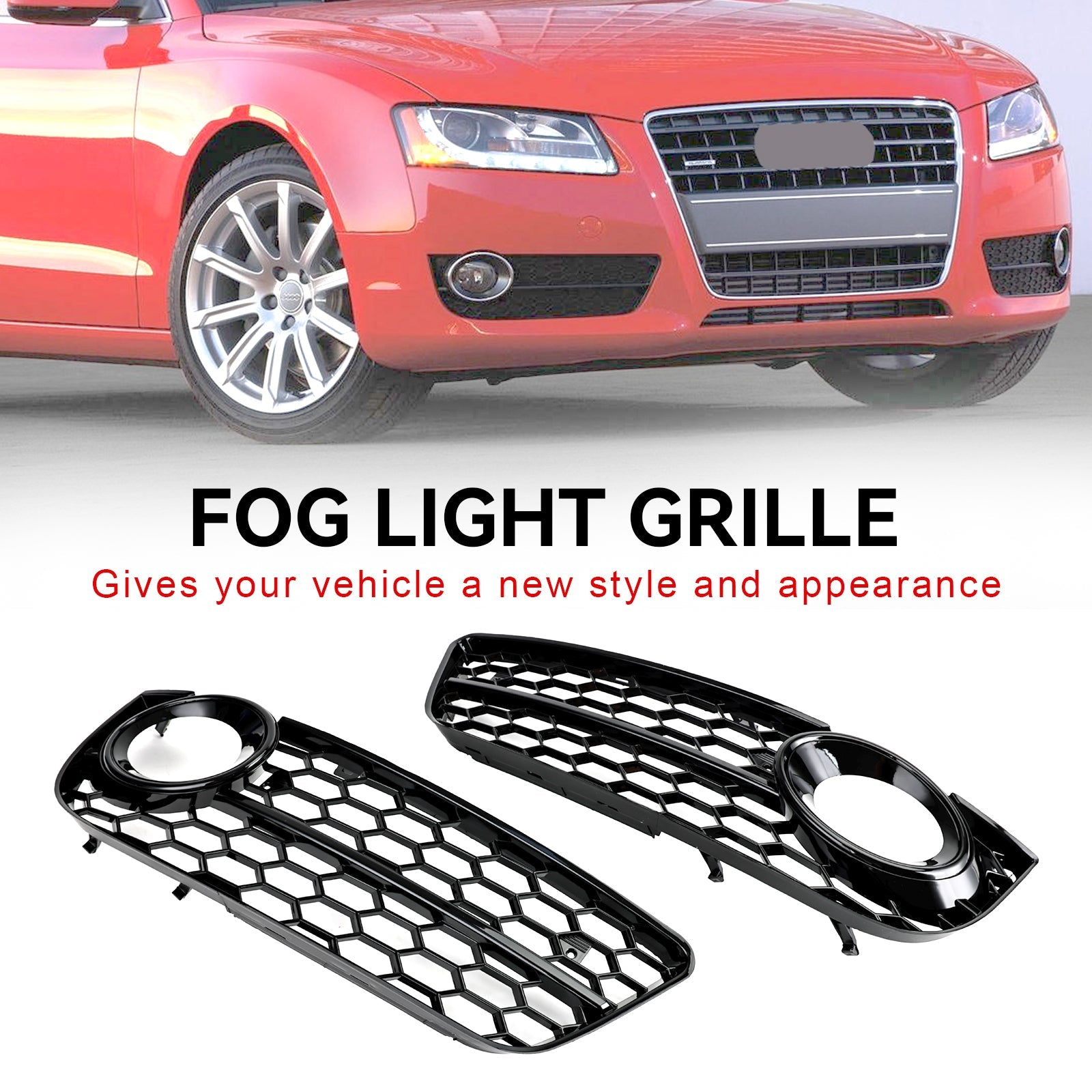 2007-2011 Audi A5 Pair Honeycomb Front Fog Lamp Cover Grille Grill 1522024