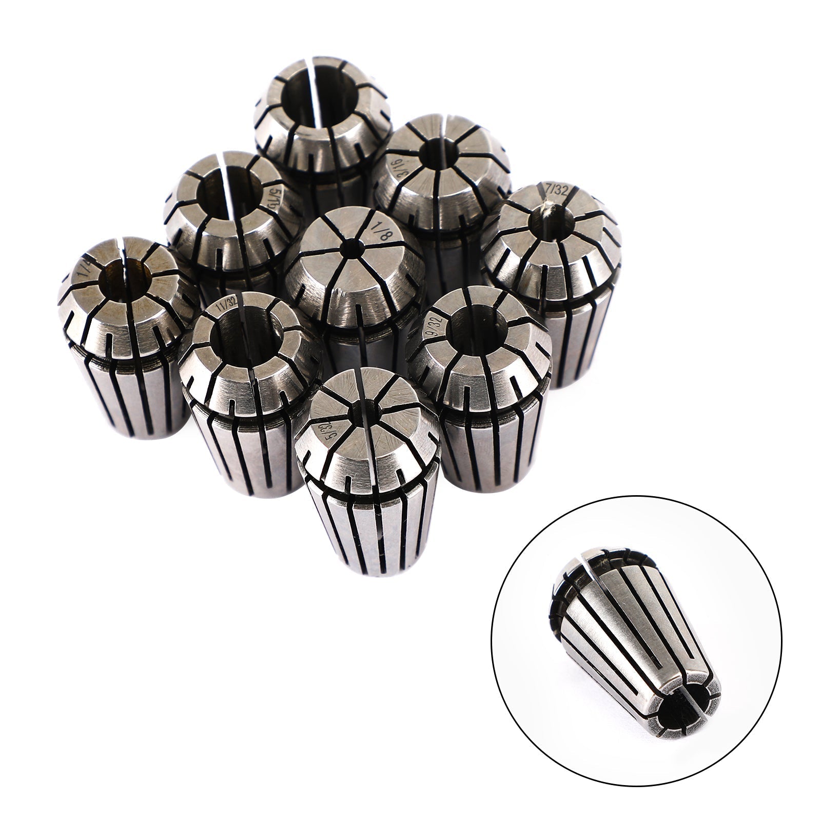 9Pcs ER16 Spring Collet Set For CNC Milling Lathe Tool Engraving Machine Steel