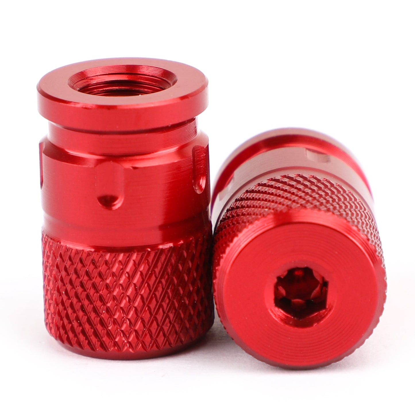 Pair CNC Red Anti-Thief Tire Valve Stem Caps For Car Truck Bike Motorcycle