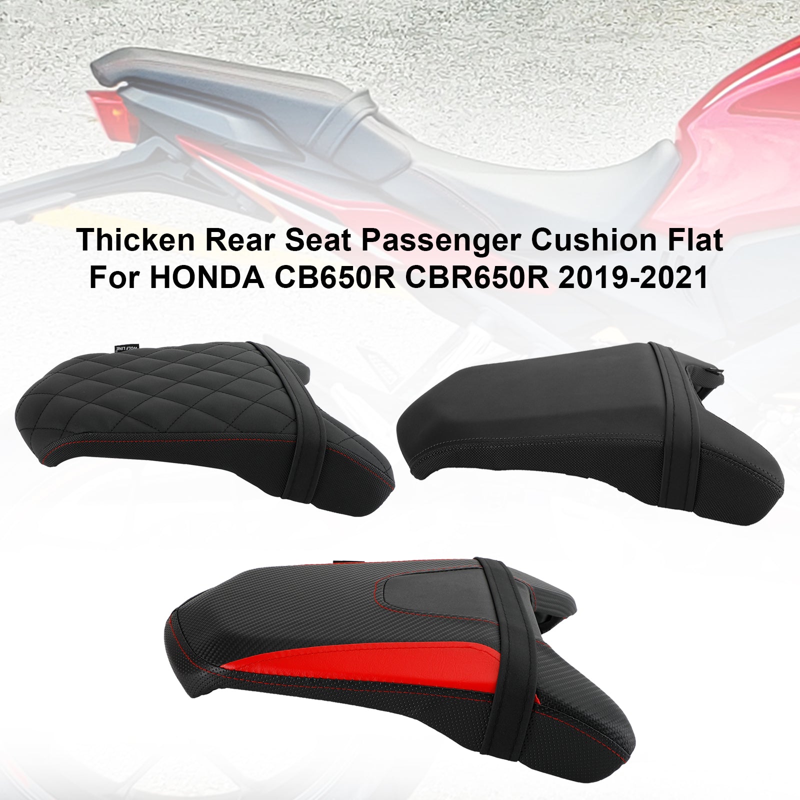 19-23 Honda Cbr 650R Rear Passenger Seat Cushion Thicken Pu Flat Black B